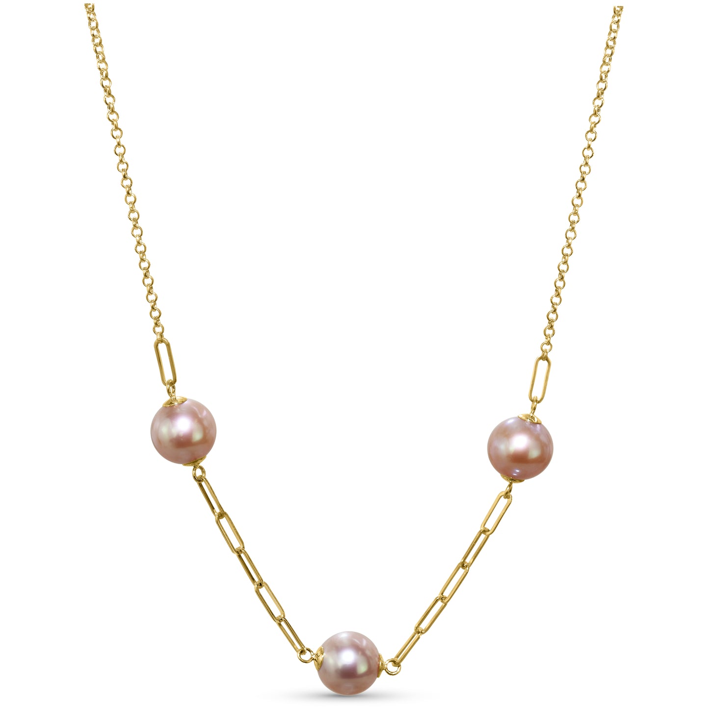 14k Natural Pink Pearl 3 Station Necklace