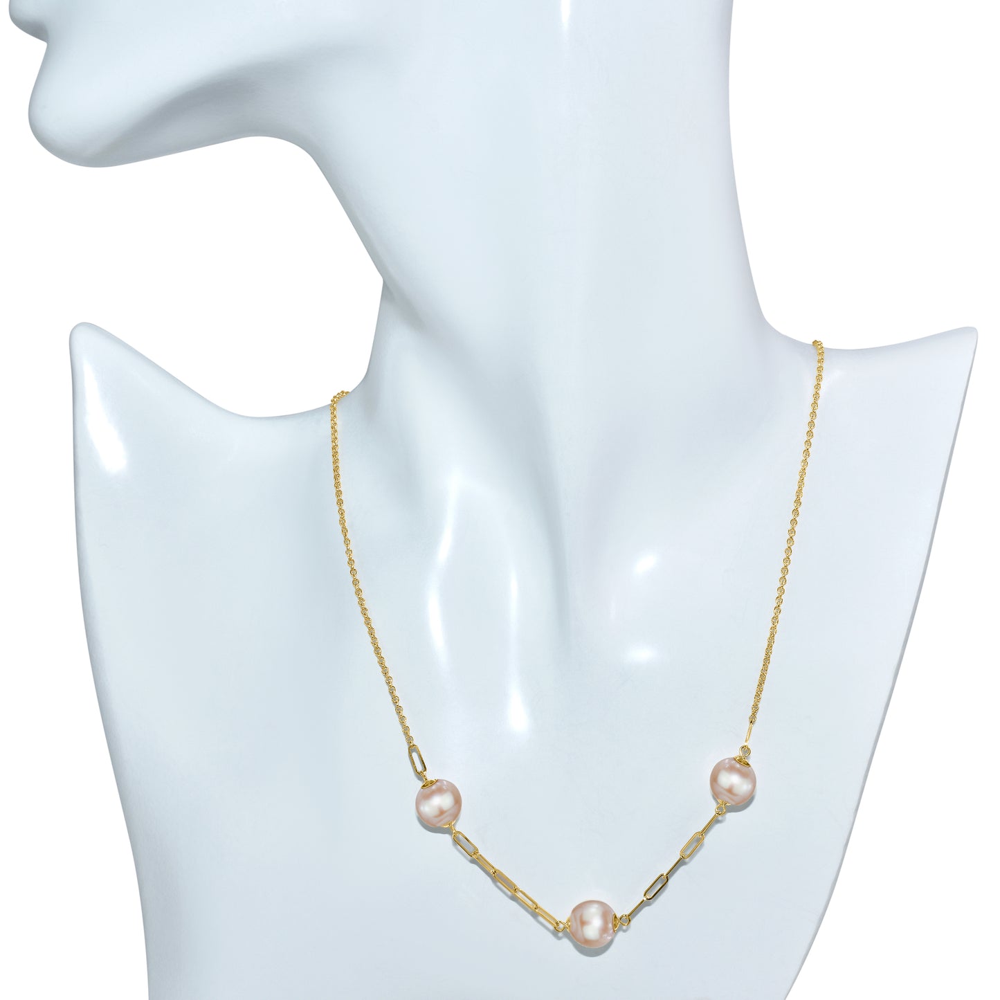 14k Natural Pink Pearl 3 Station Necklace