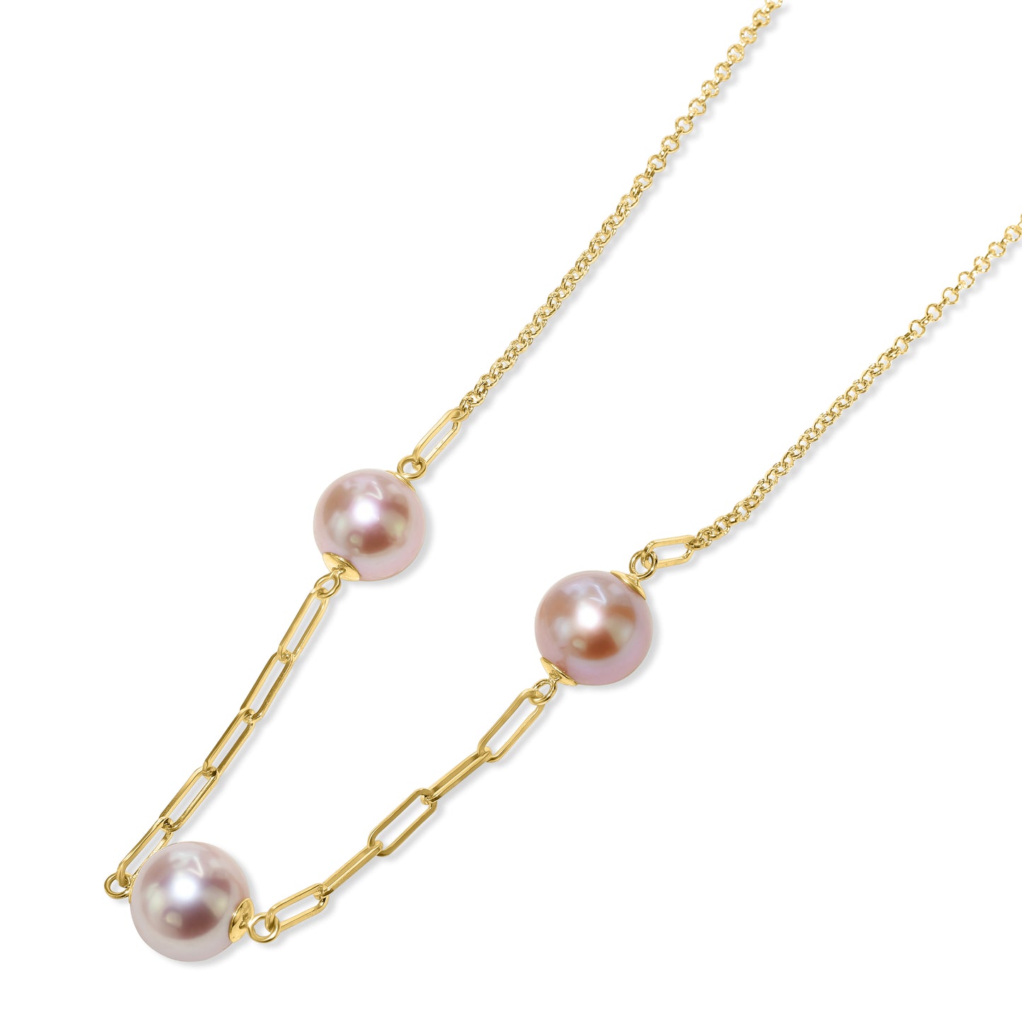 14k Natural Pink Pearl 3 Station Necklace