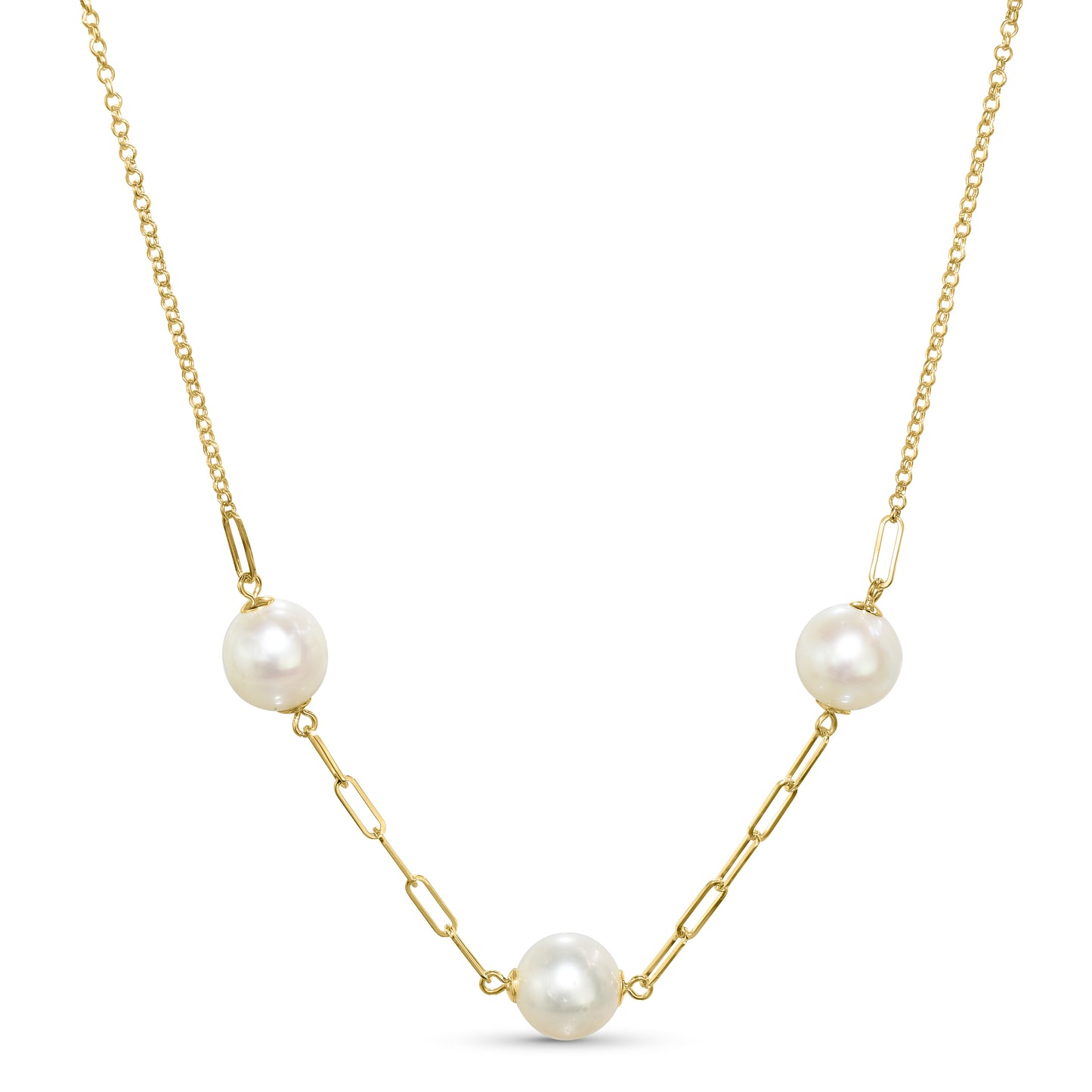 14k White Pearl 3 Station Necklace