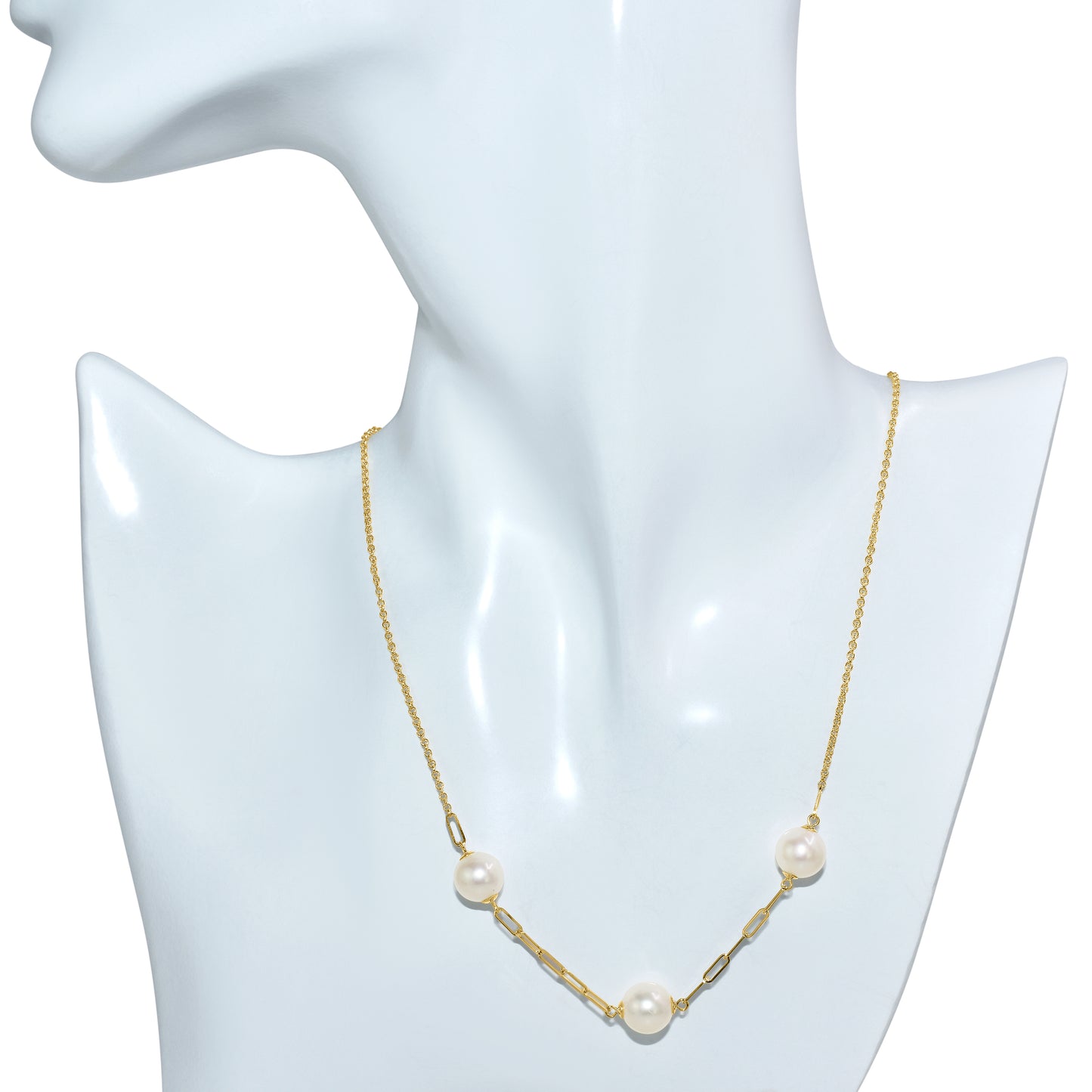 14k White Pearl 3 Station Necklace