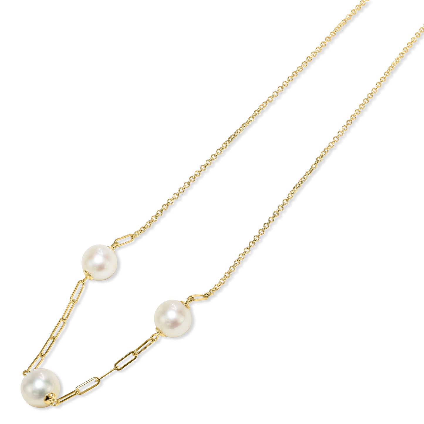 14k White Pearl 3 Station Necklace