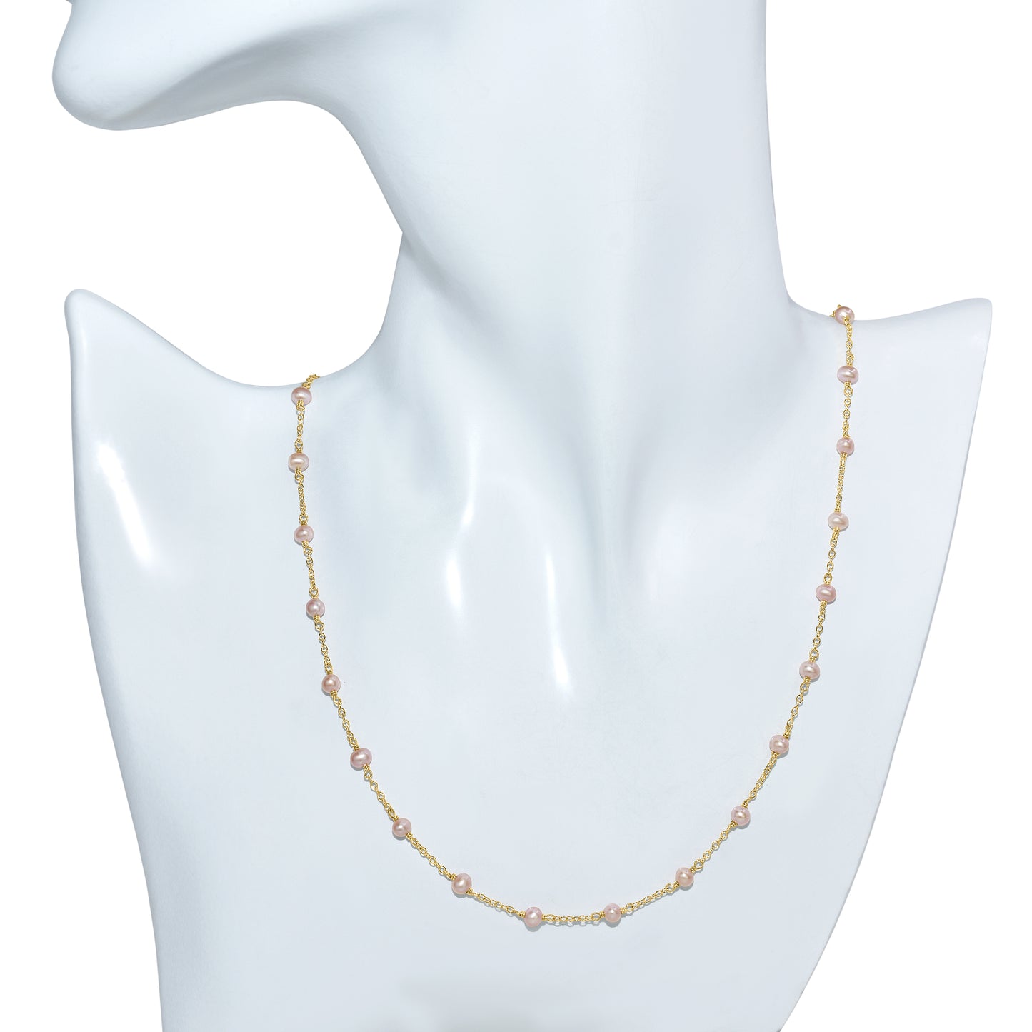 14k Natural Pink Pearl Station Necklace