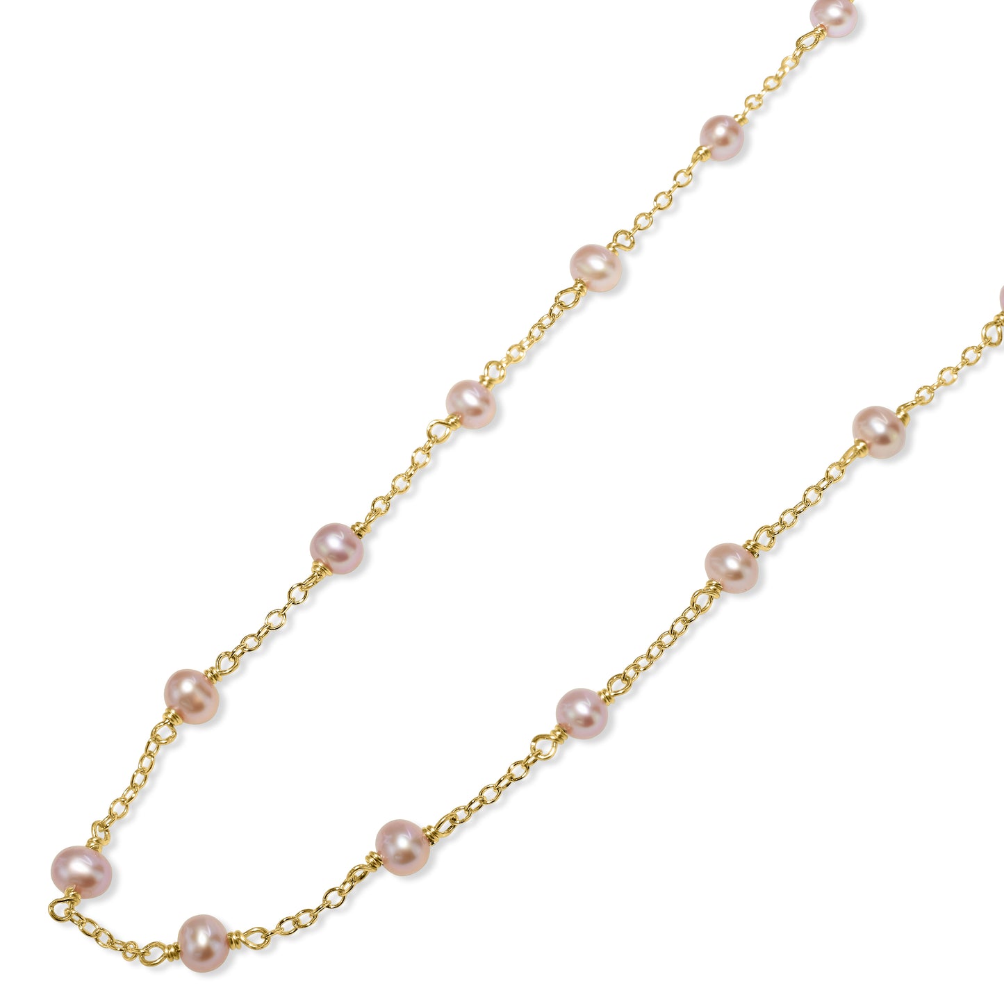 14k Natural Pink Pearl Station Necklace