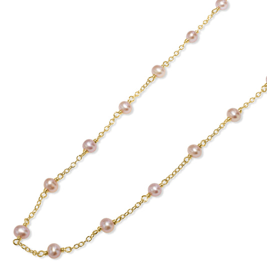 14k Natural Pink Pearl Station Bracelet