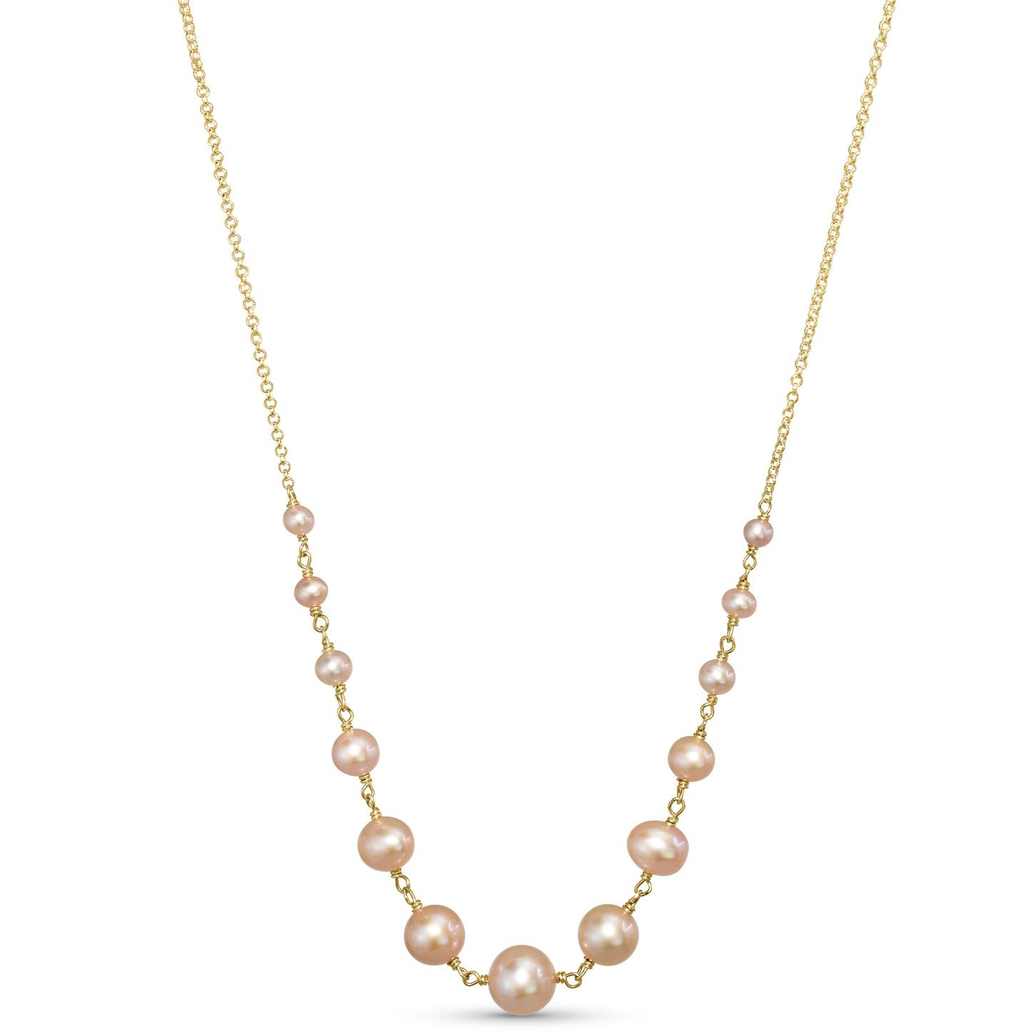 14k Pink Pearl 14k Wire Graduated Ball Link Necklace