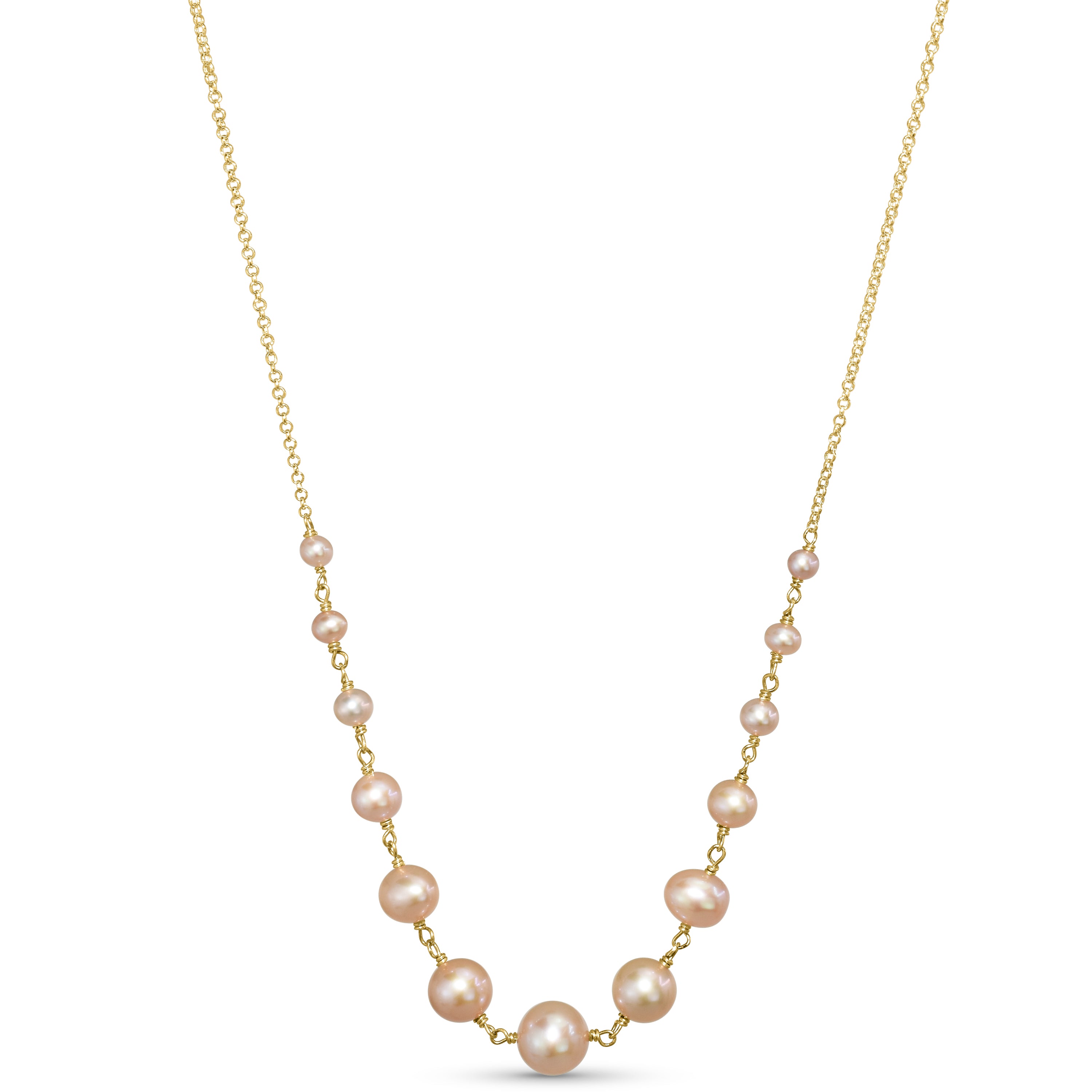 14k Pink Pearl 14k Wire Graduated Ball Link Necklace