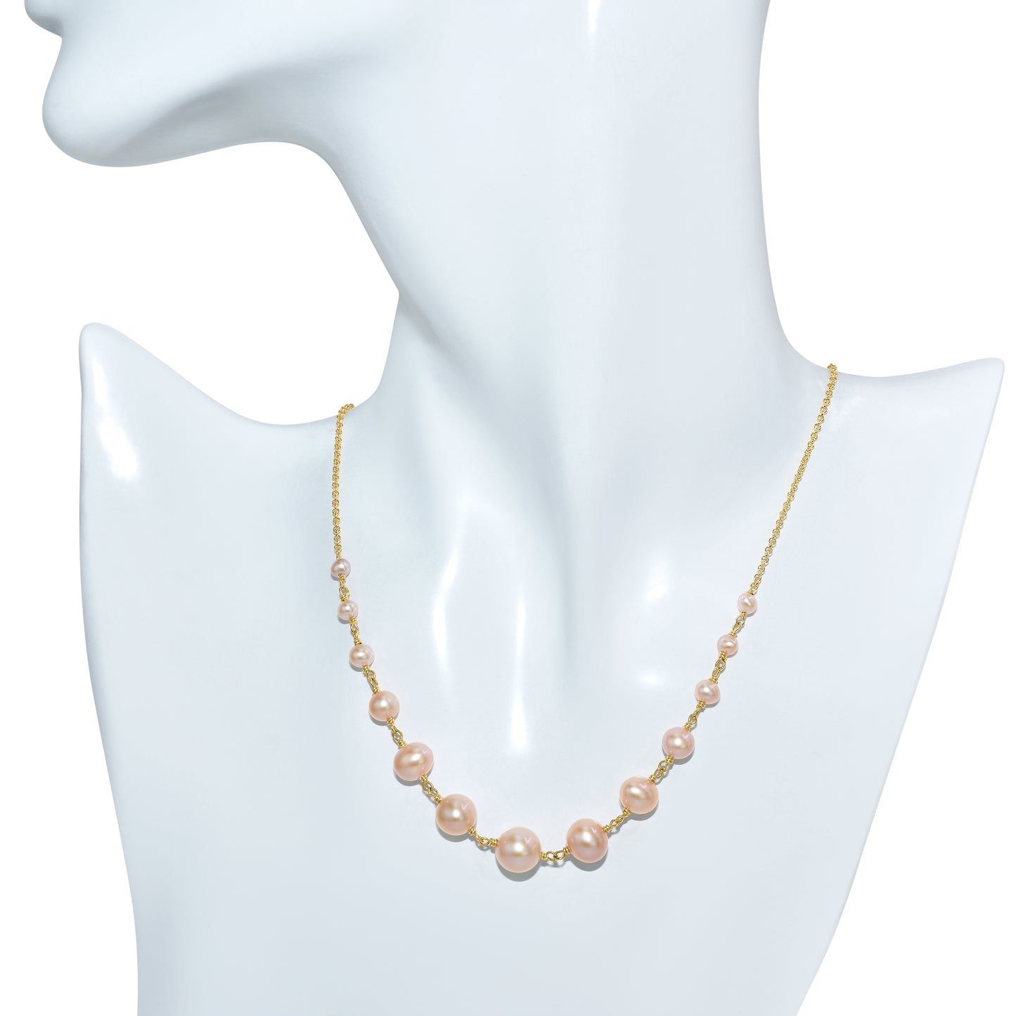 14k Pink Pearl 14k Wire Graduated Ball Link Necklace