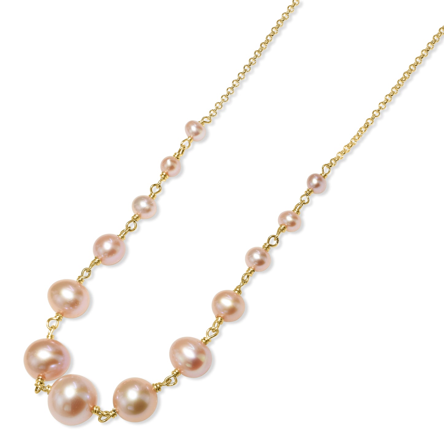 14k Pink Pearl 14k Wire Graduated Ball Link Necklace