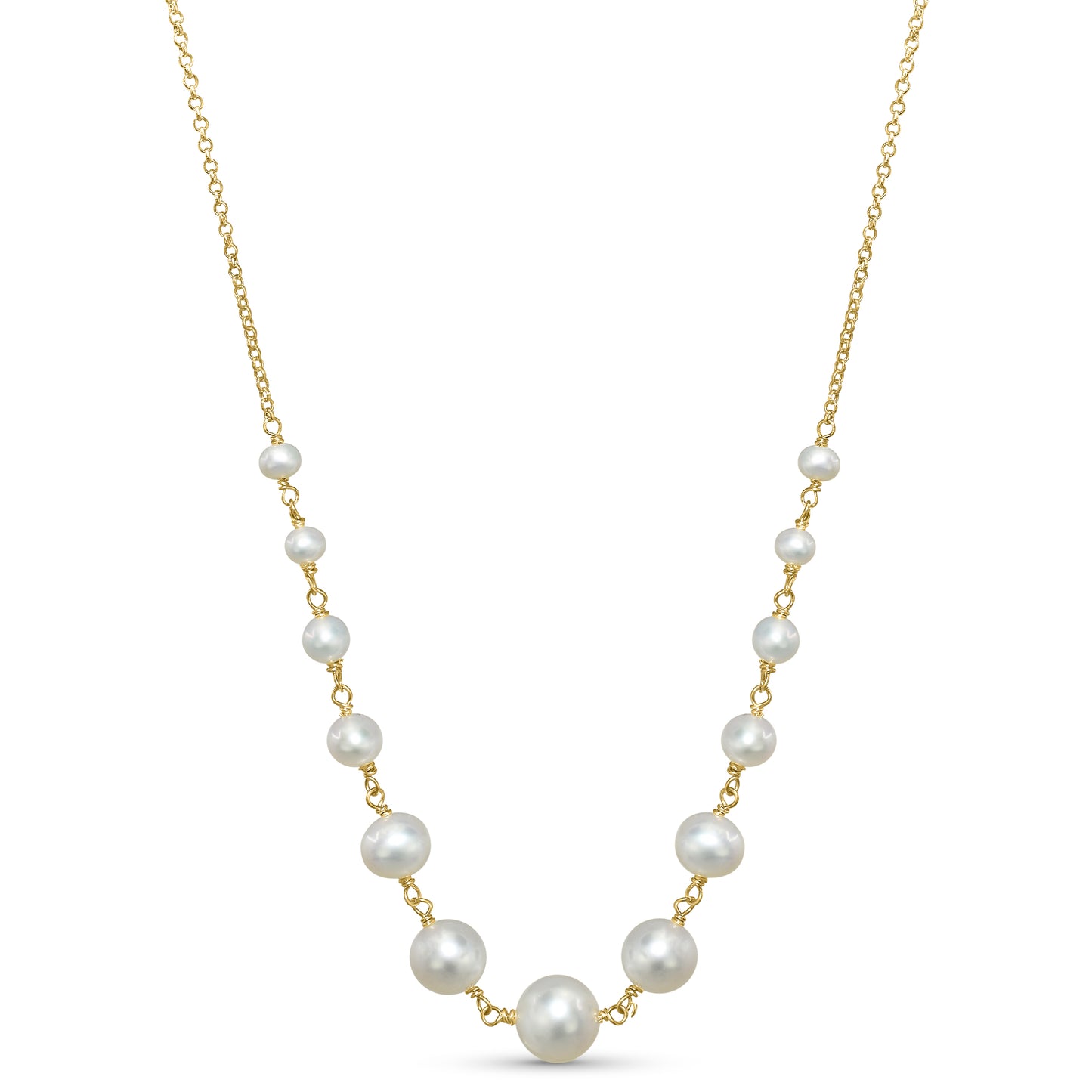 14k White Pearl 14k Wire Graduated Ball Link Necklace