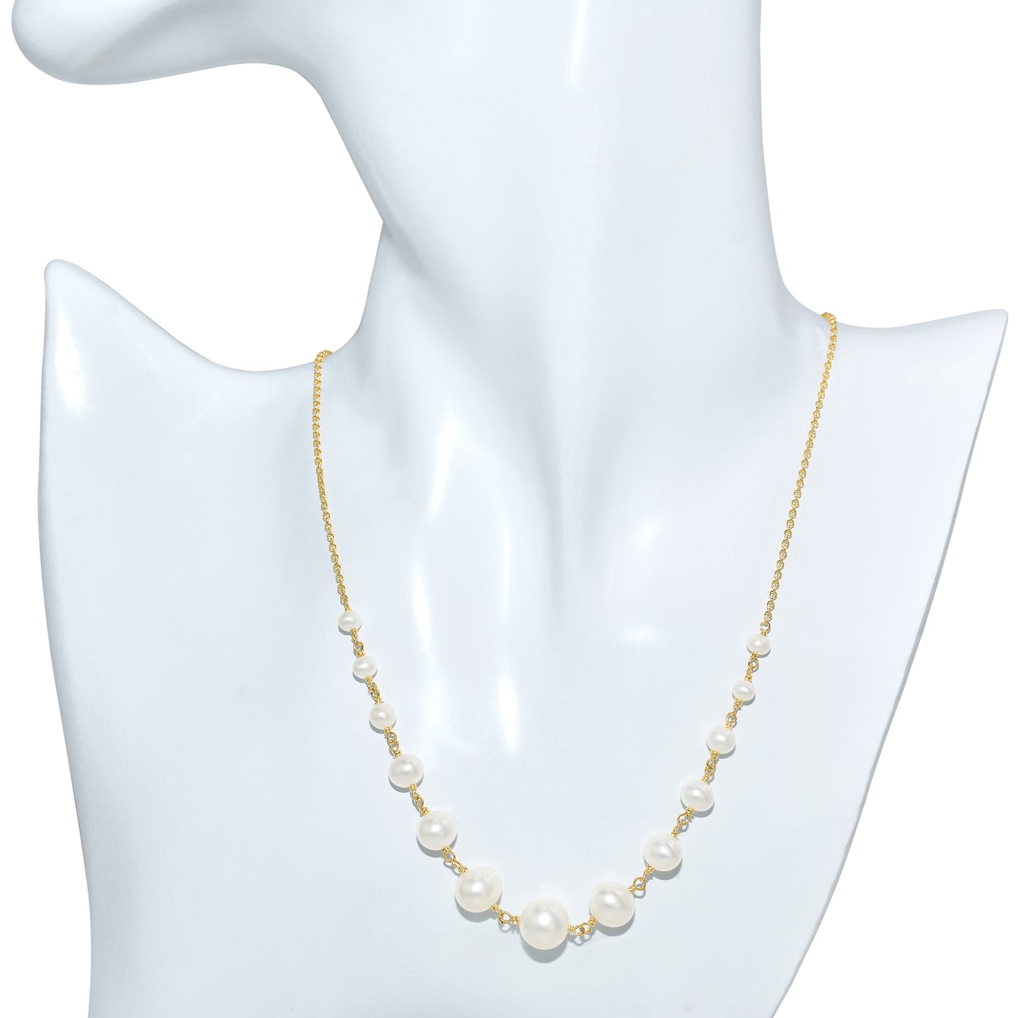 14k White Pearl 14k Wire Graduated Ball Link Necklace