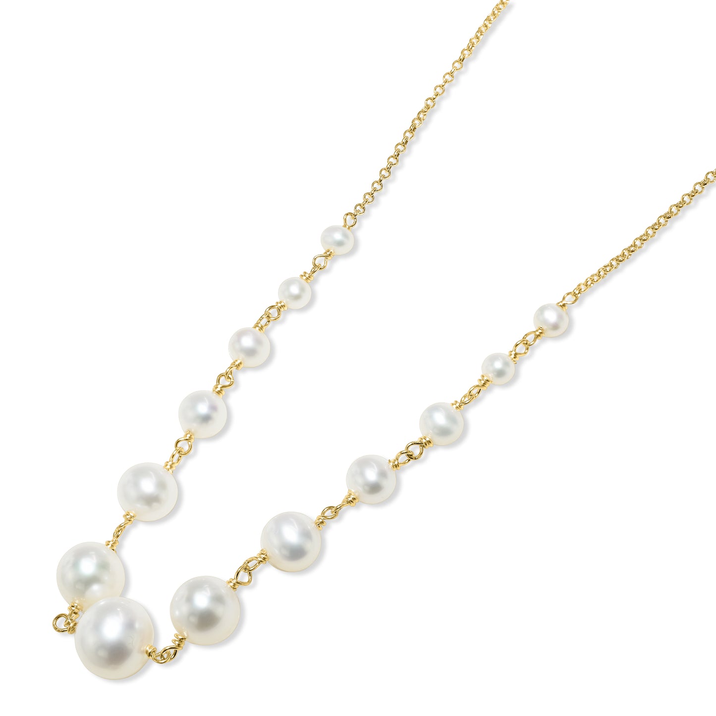 14k White Pearl 14k Wire Graduated Ball Link Necklace