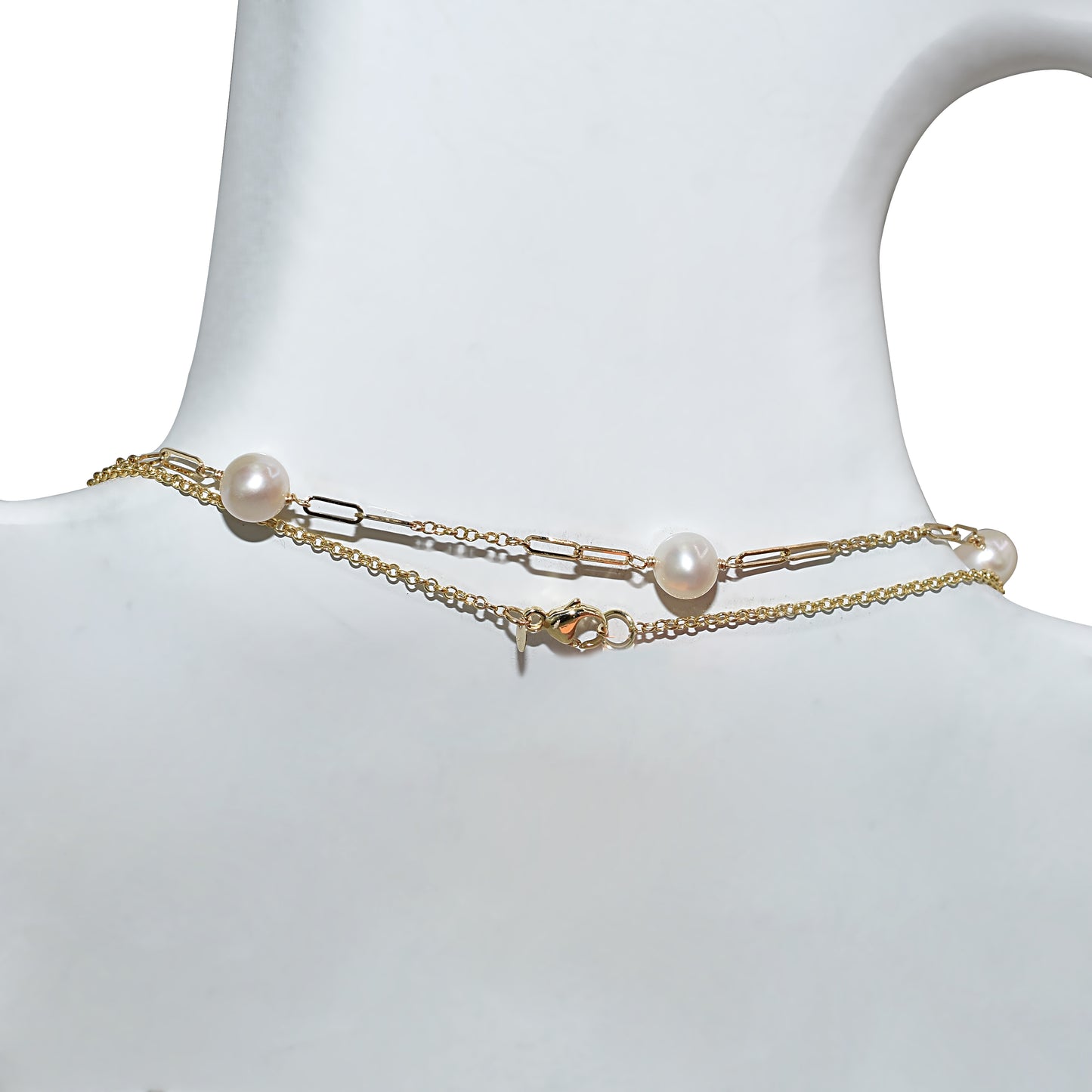 14k White Pearl Paperclip Station Necklace