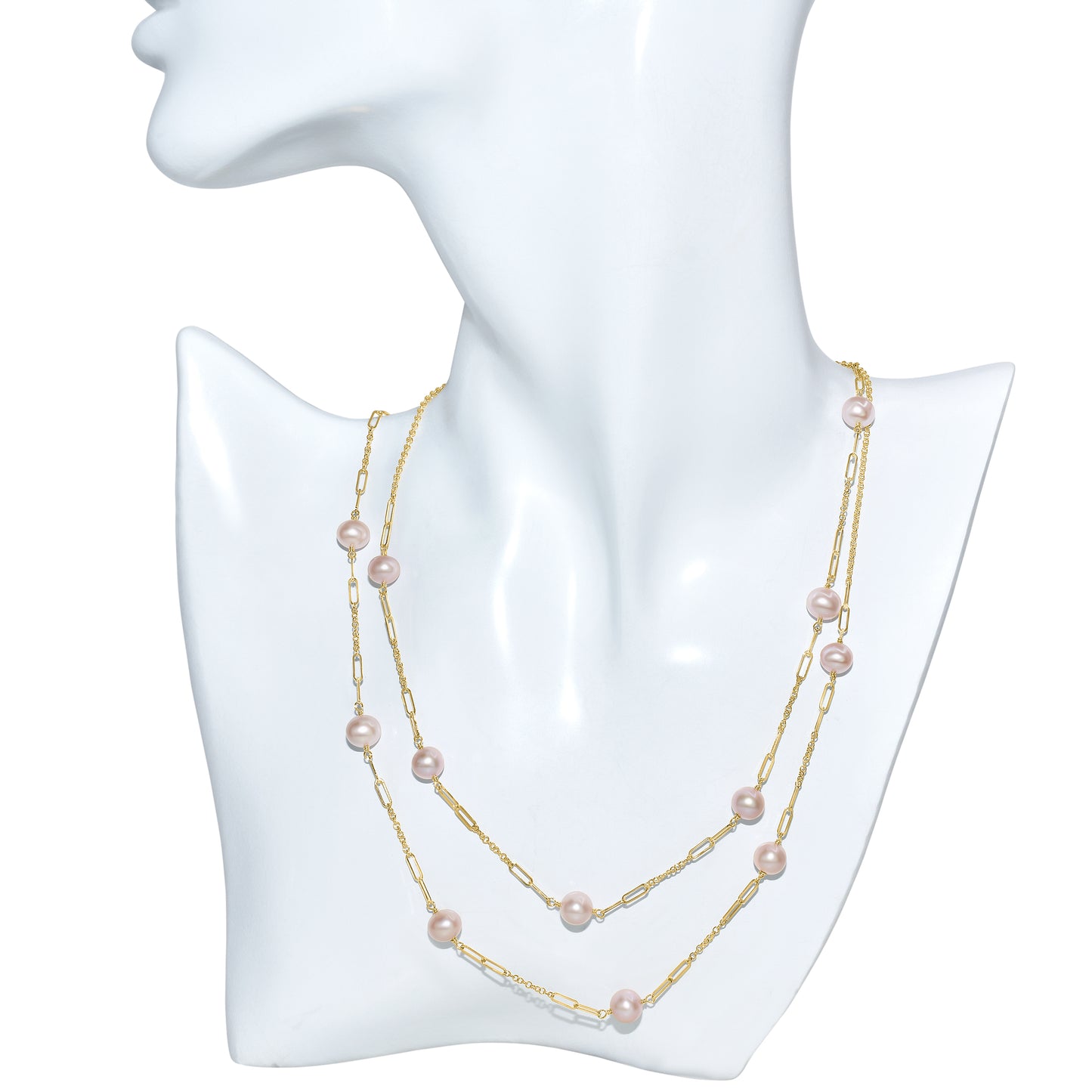 14k Natural Pink Pearl Paperclip Station Necklace