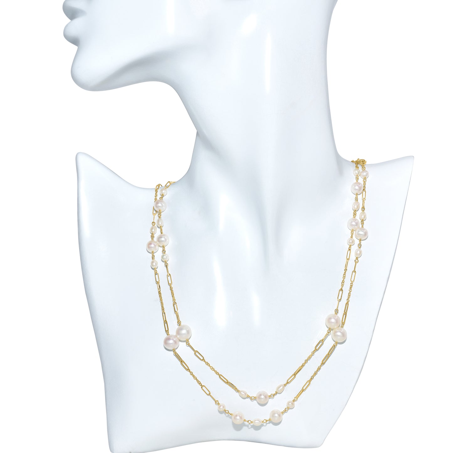 14k White Pearl Paperclip Station Necklace