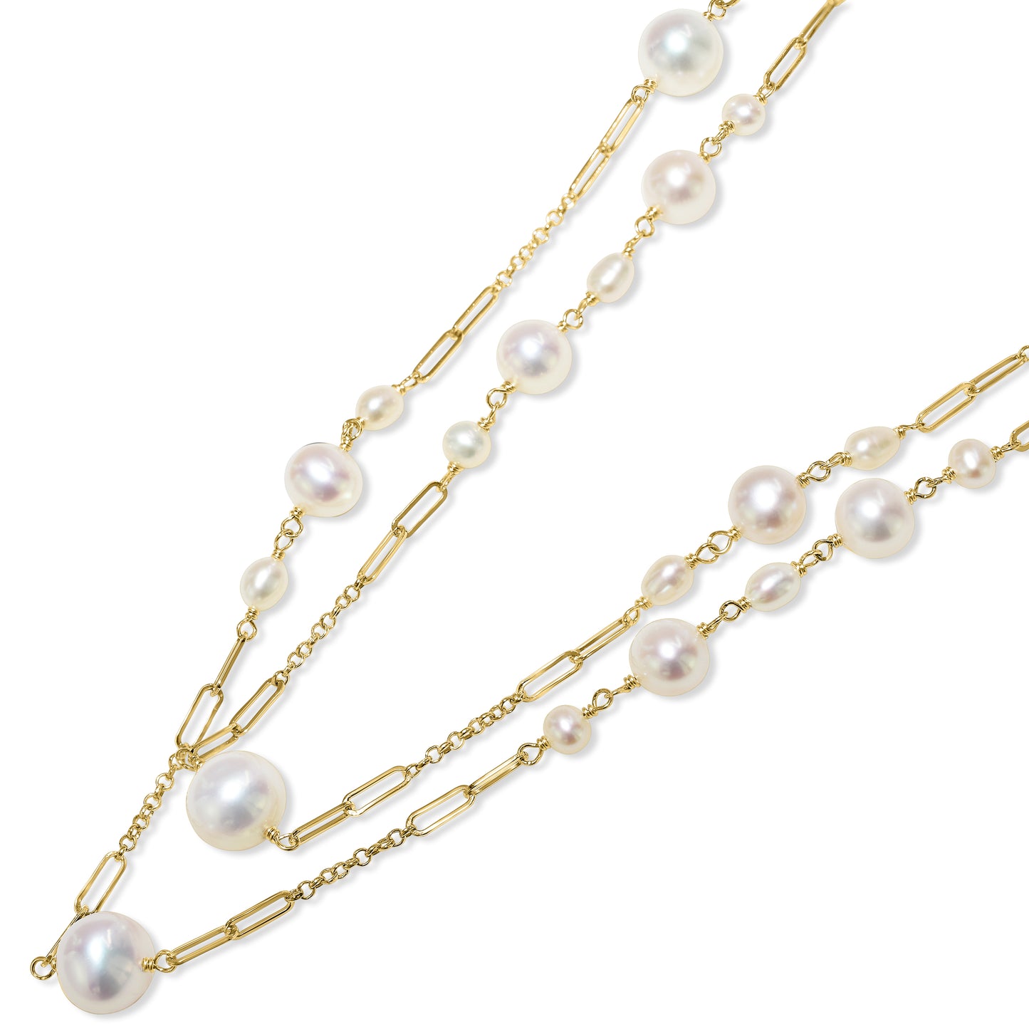 14k White Pearl Paperclip Station Necklace