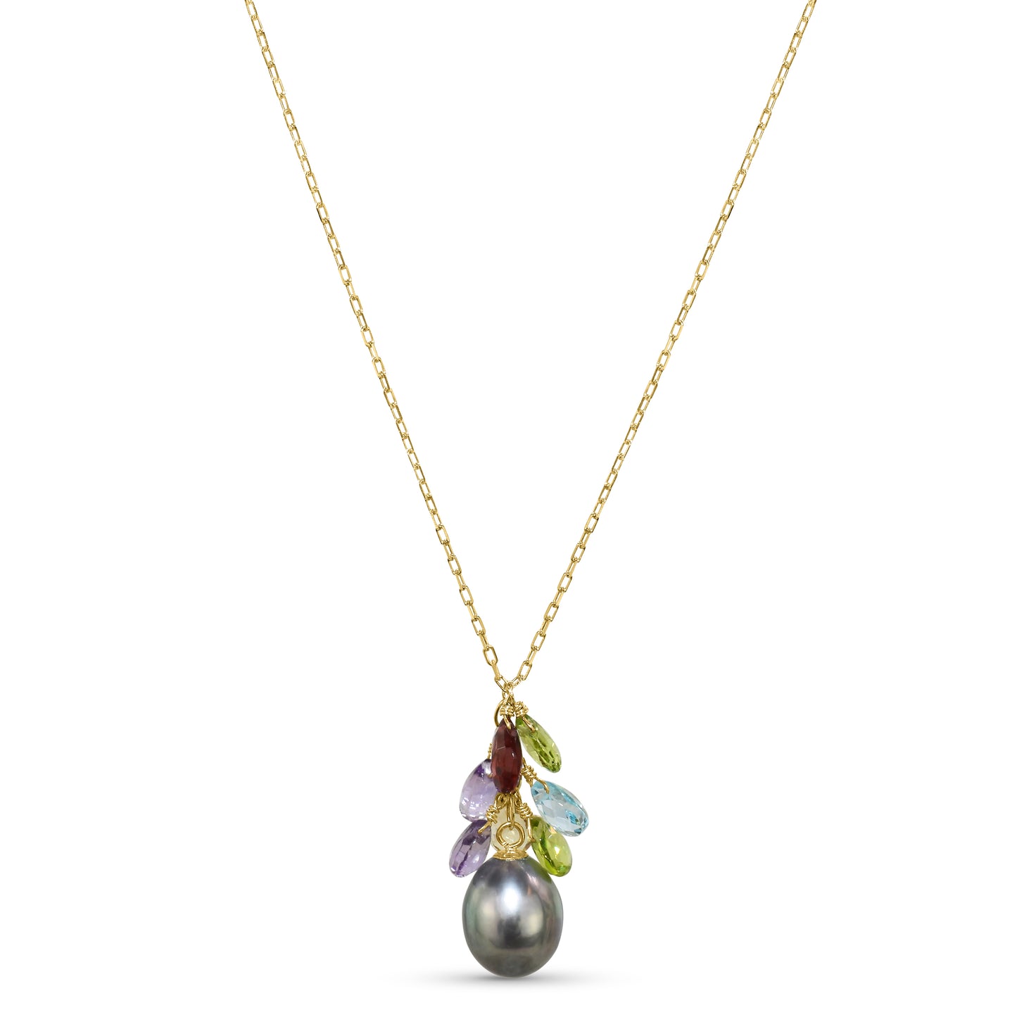 14k Grey Fresh Water Pearl Multi Gemstone Necklace