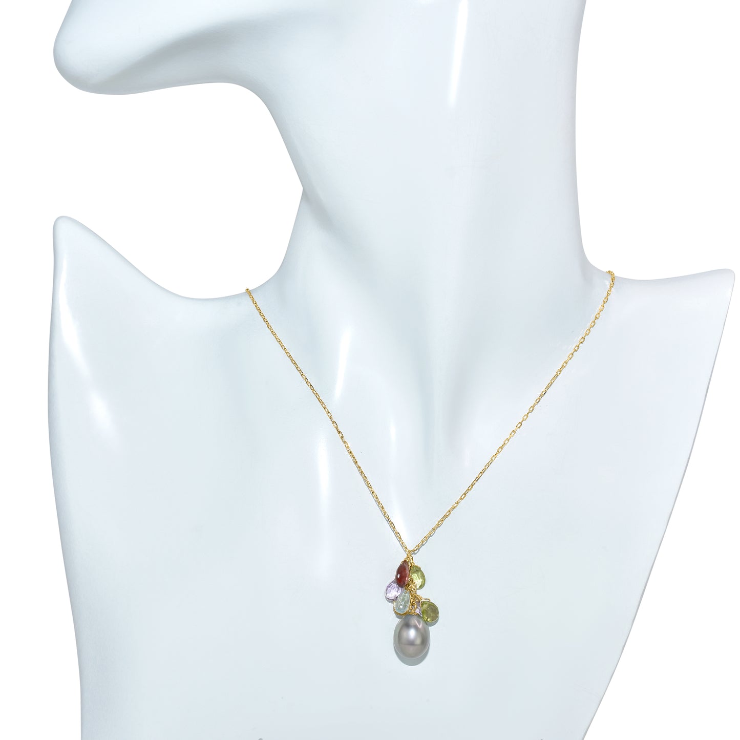 14k Grey Fresh Water Pearl Multi Gemstone Necklace