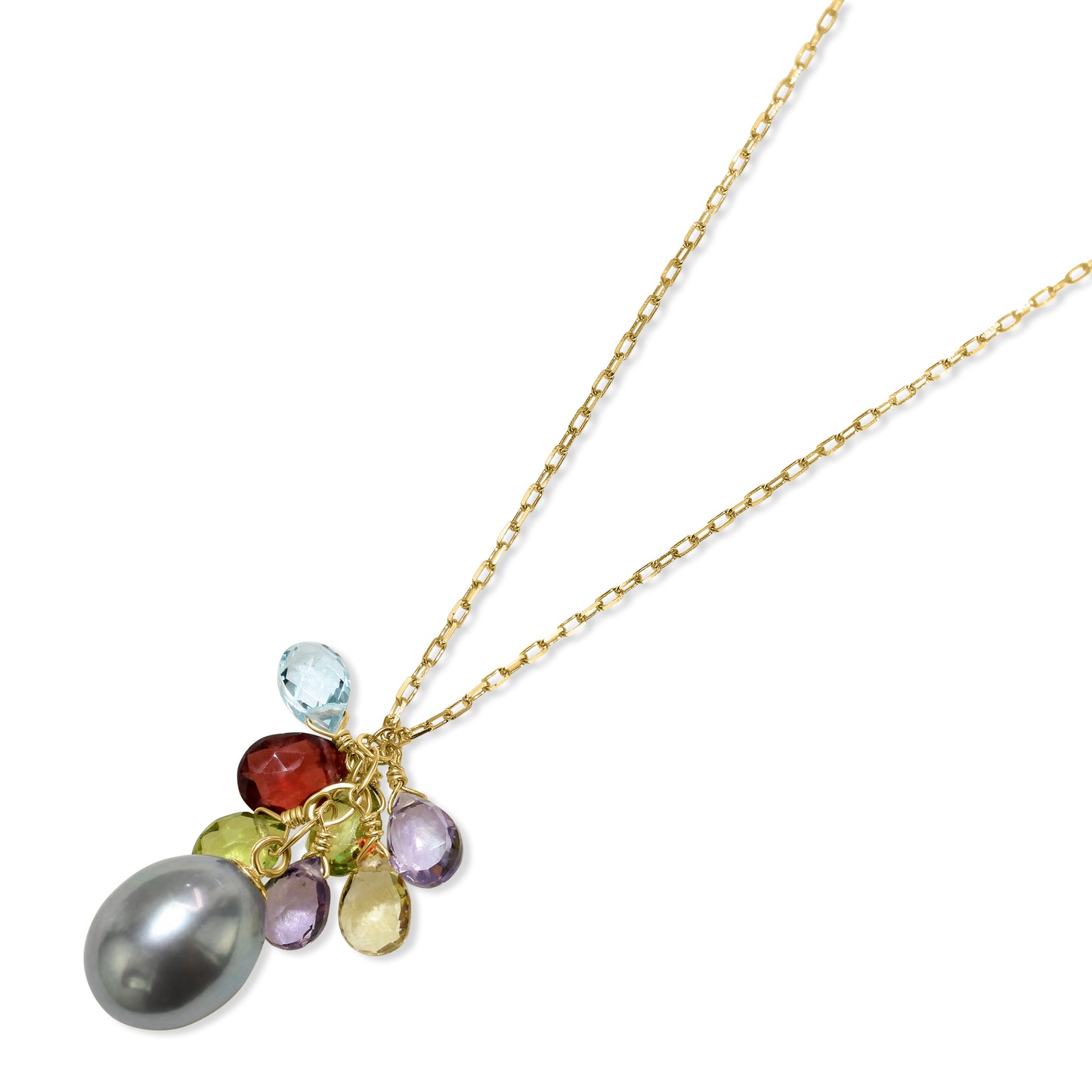 14k Grey Fresh Water Pearl Multi Gemstone Necklace