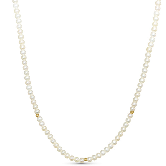 14k White Pearl Gold Ball Necklace