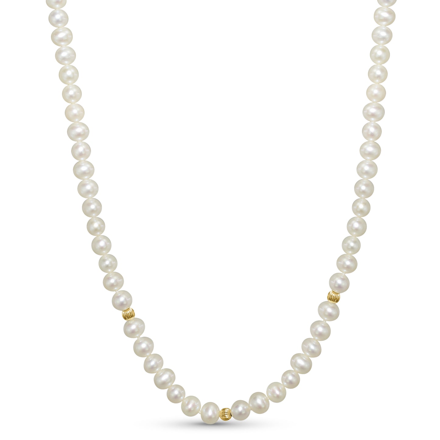 14k White Pearl Corrugated Gold Ball Necklace