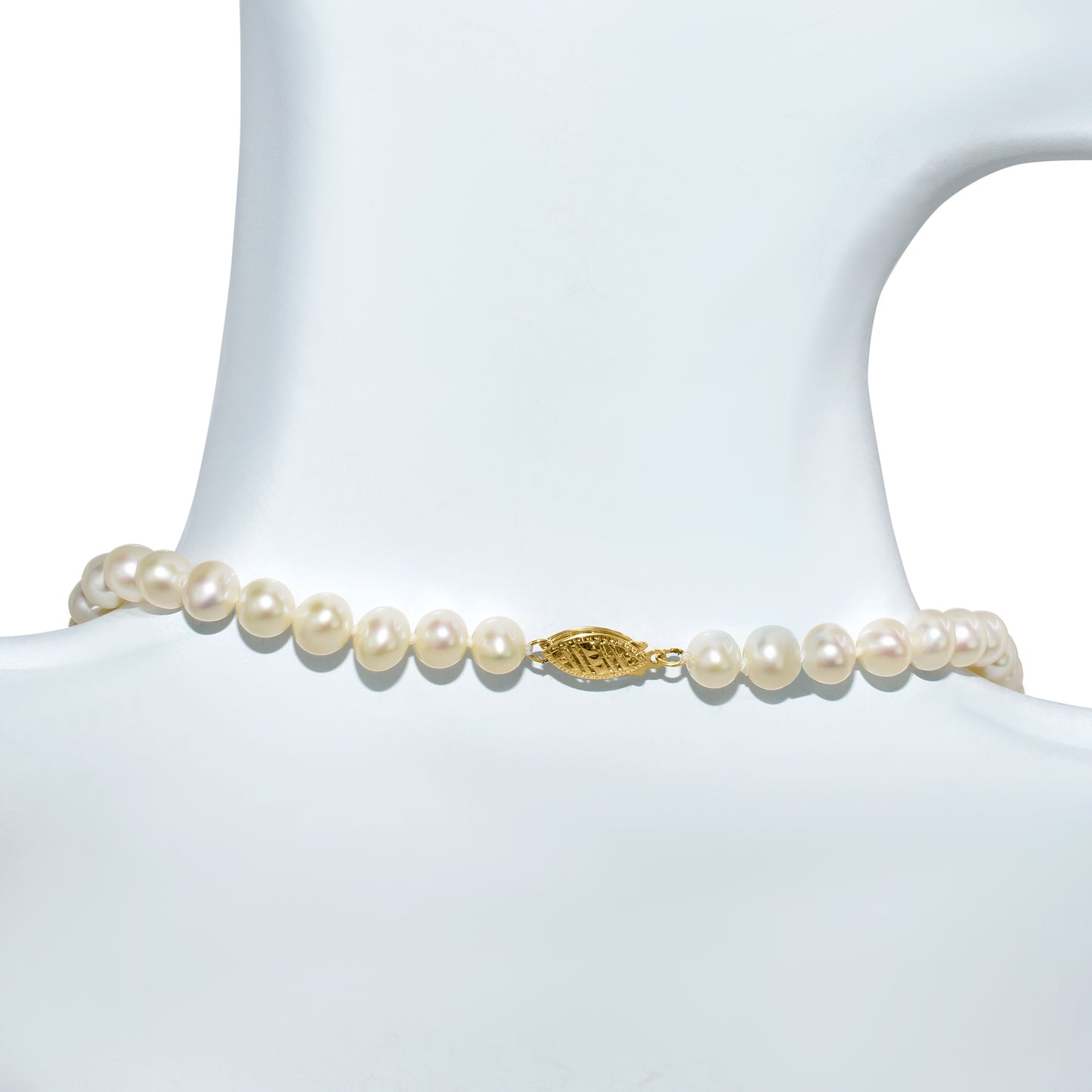 14k White Pearl Corrugated Gold Ball Necklace