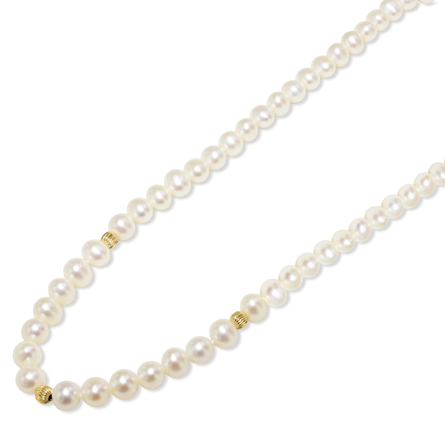 14k White Pearl Corrugated Gold Ball Necklace