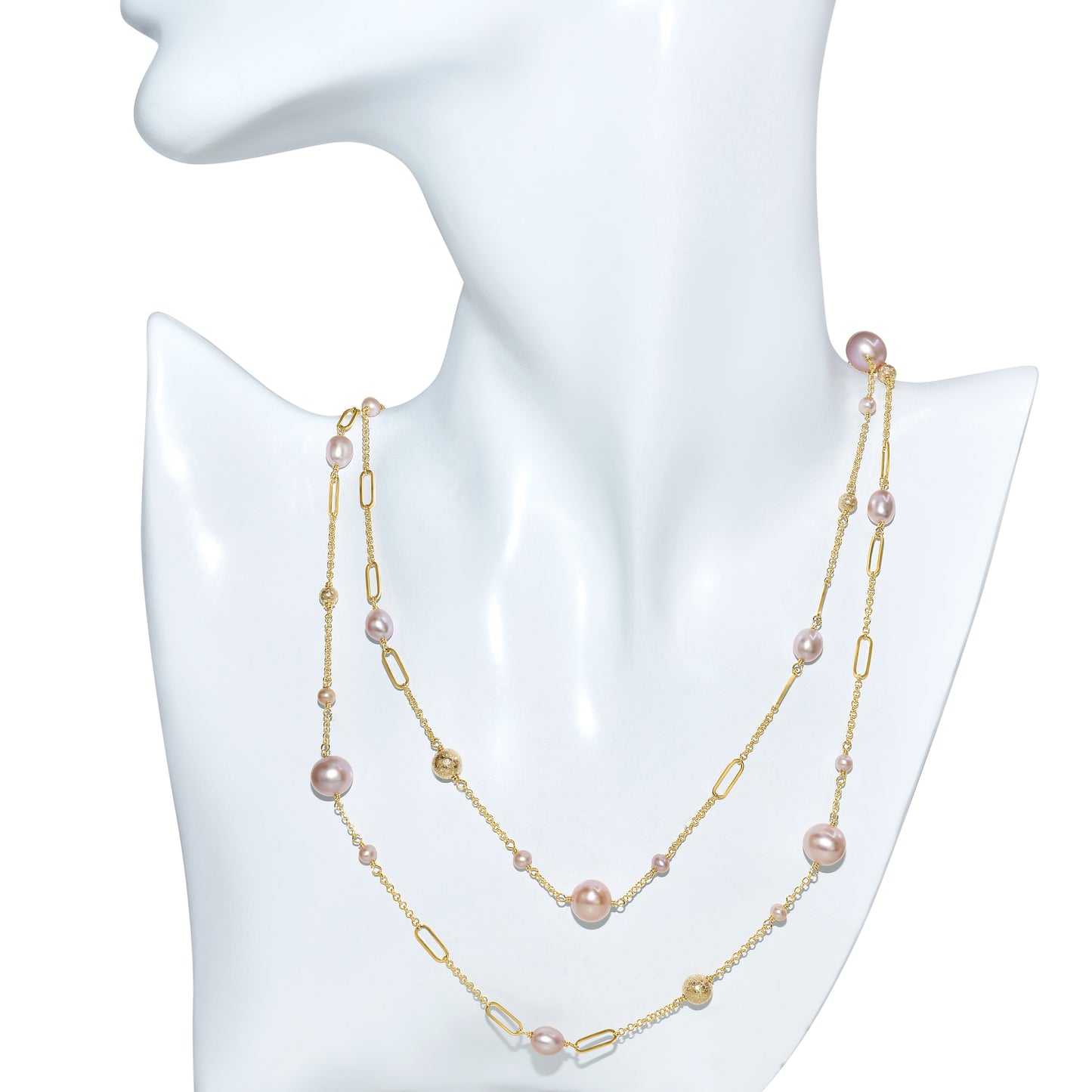 14k Natural Pink Pearl Paperclip Station Necklace