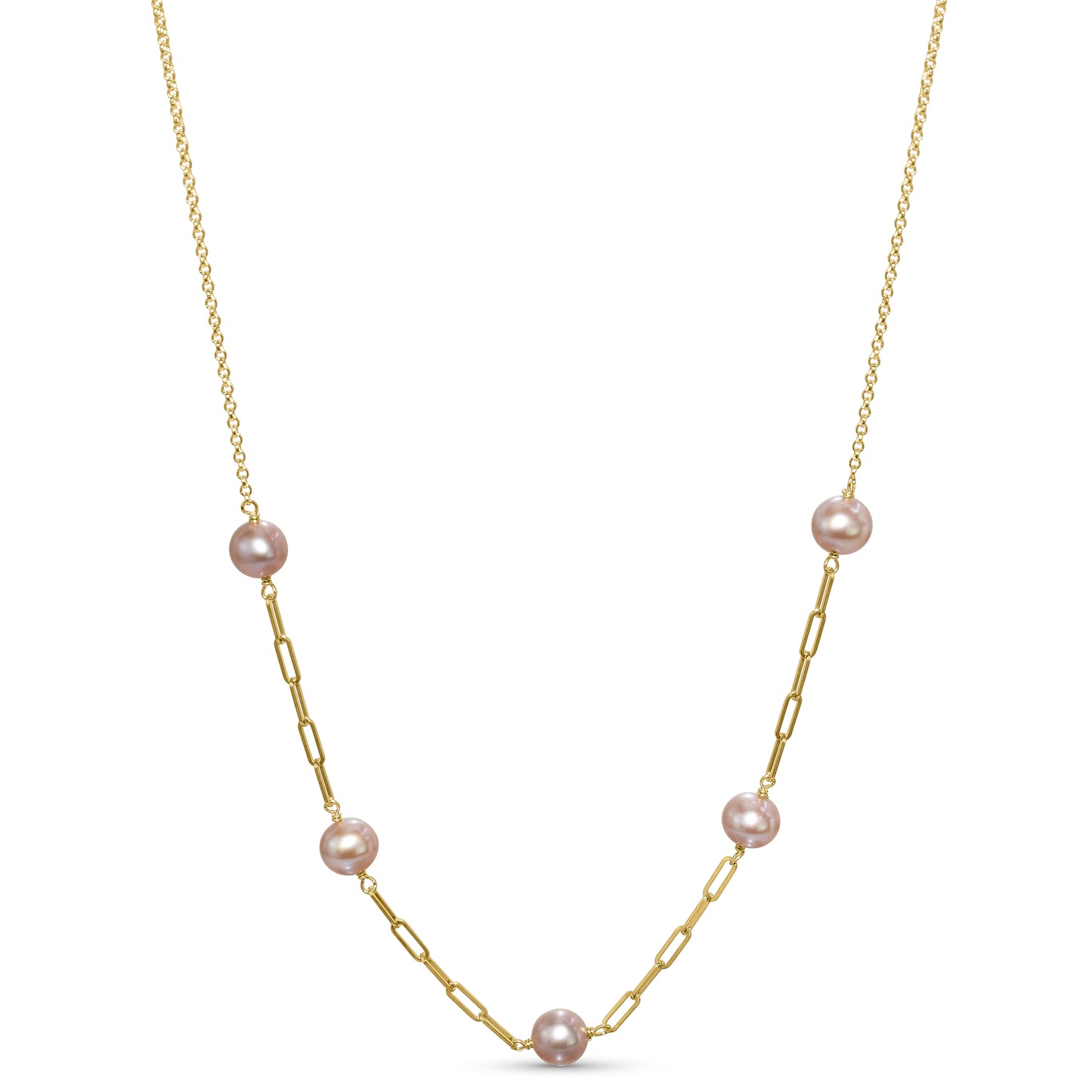 14k Natural Pink Pearl 5 Station Necklace