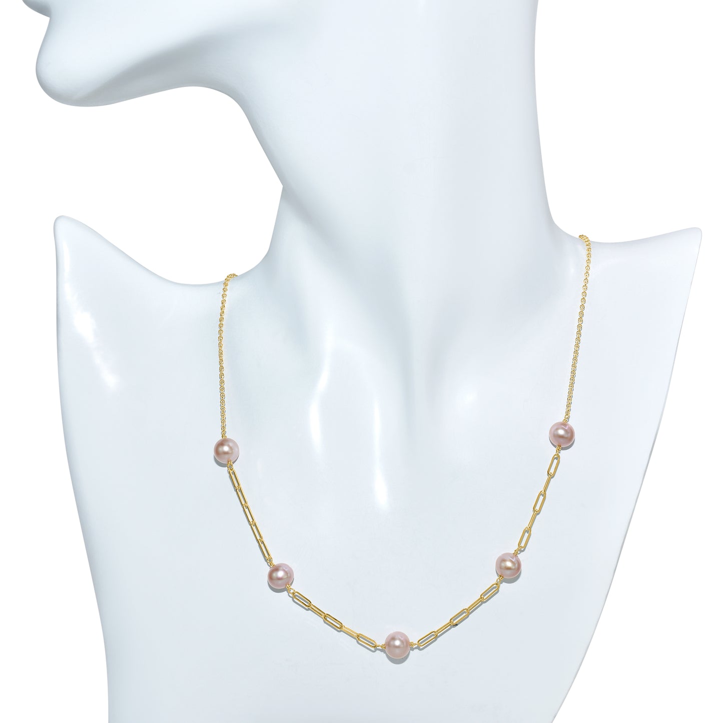 14k Natural Pink Pearl 5 Station Necklace