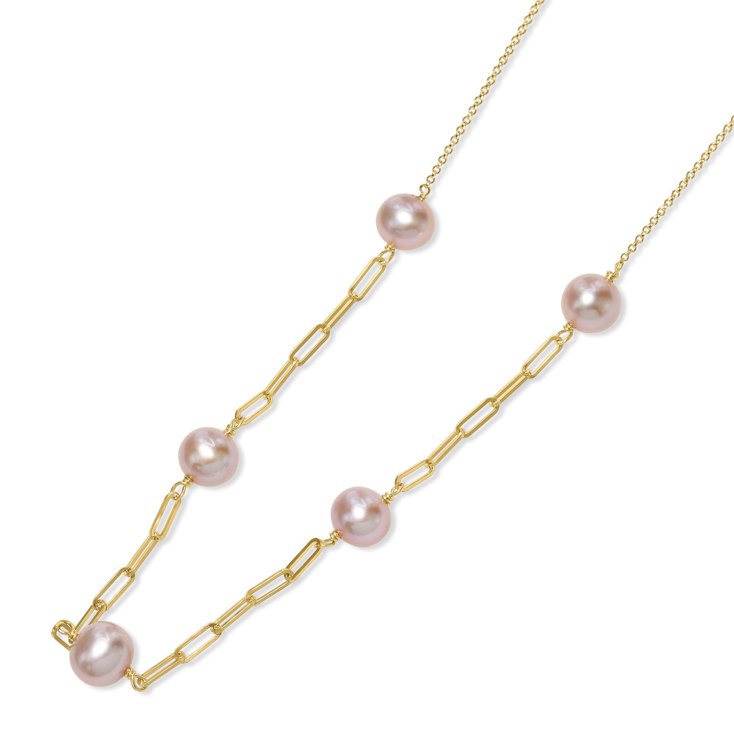 14k Natural Pink Pearl 5 Station Necklace