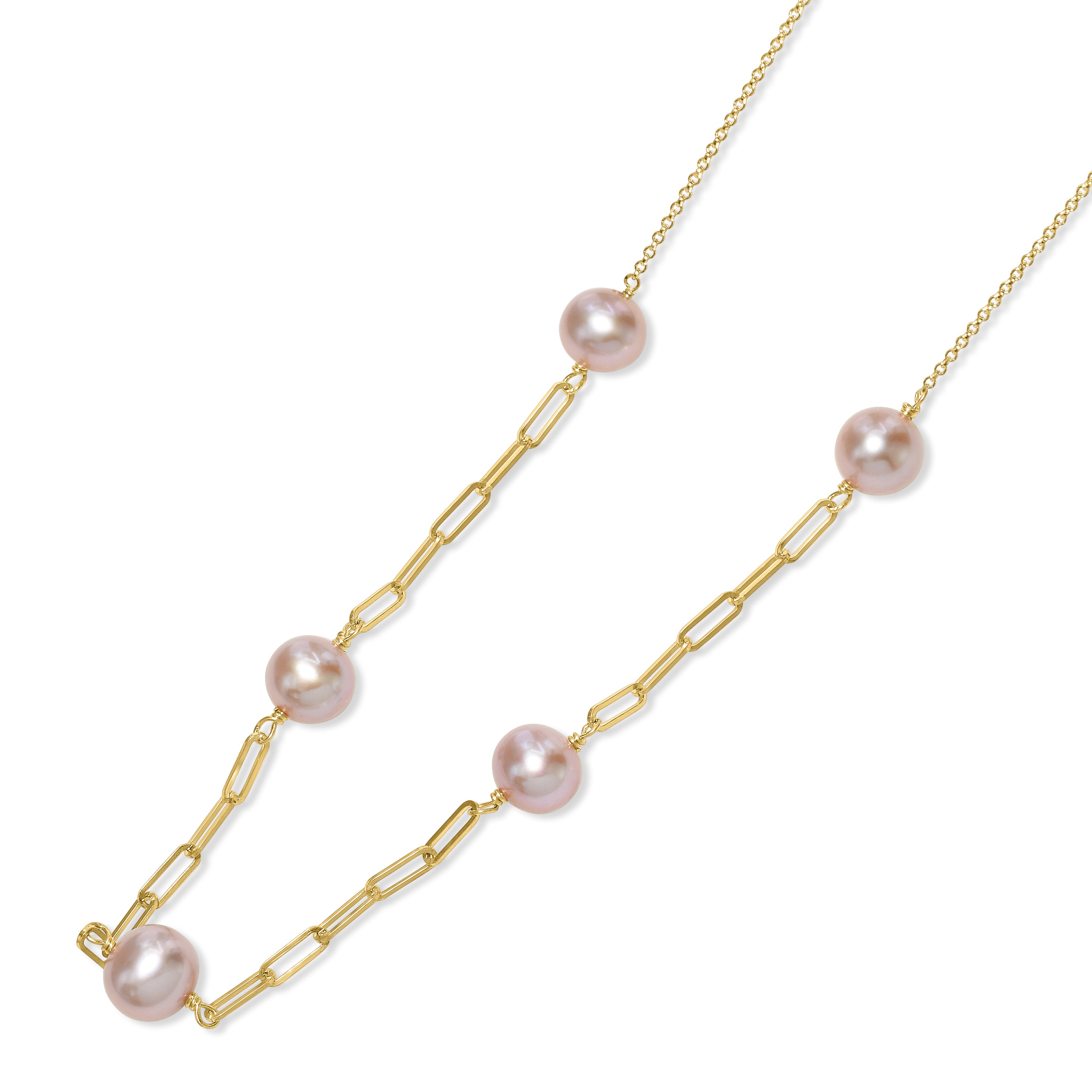14k Natural Pink Pearl 5 Station Necklace