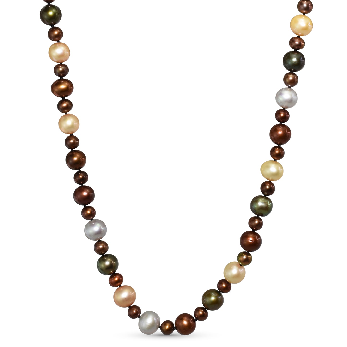 14k Multi Chocolate Brown Pearl Knotted Necklace