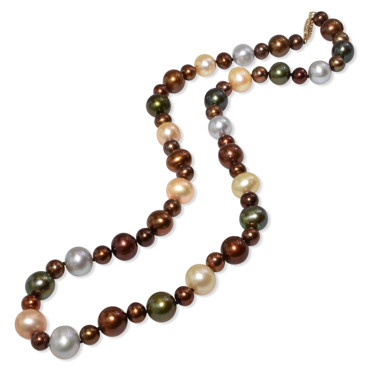 14k Multi Chocolate Brown Pearl Knotted Necklace