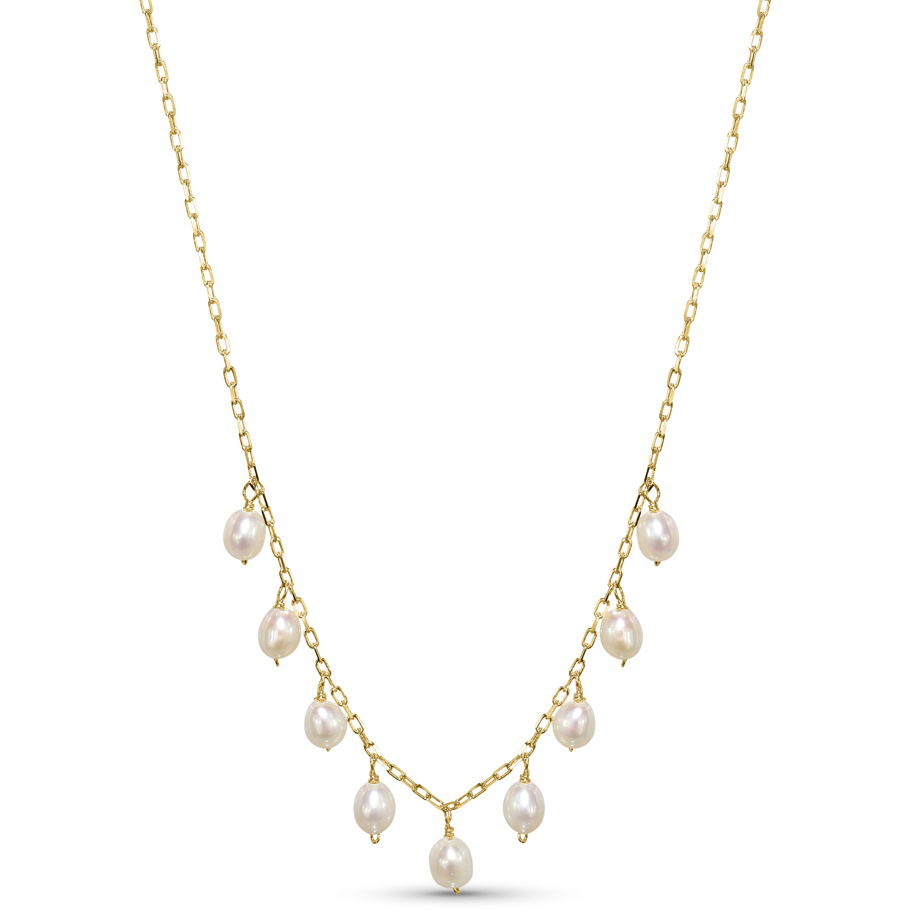 14k White Pearl Oblong Drop Necklace