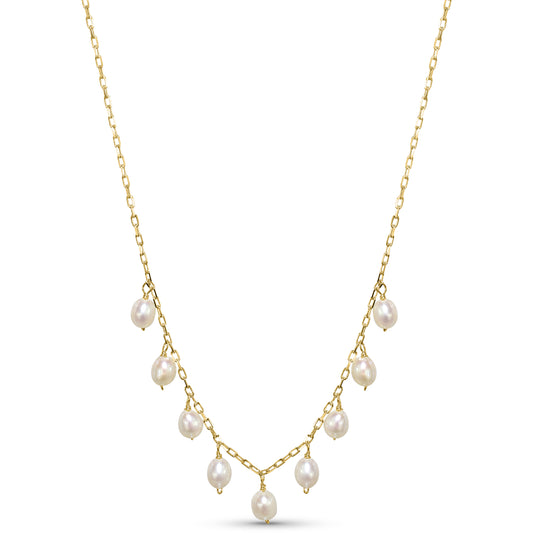 14k White Pearl Oblong Drop Necklace