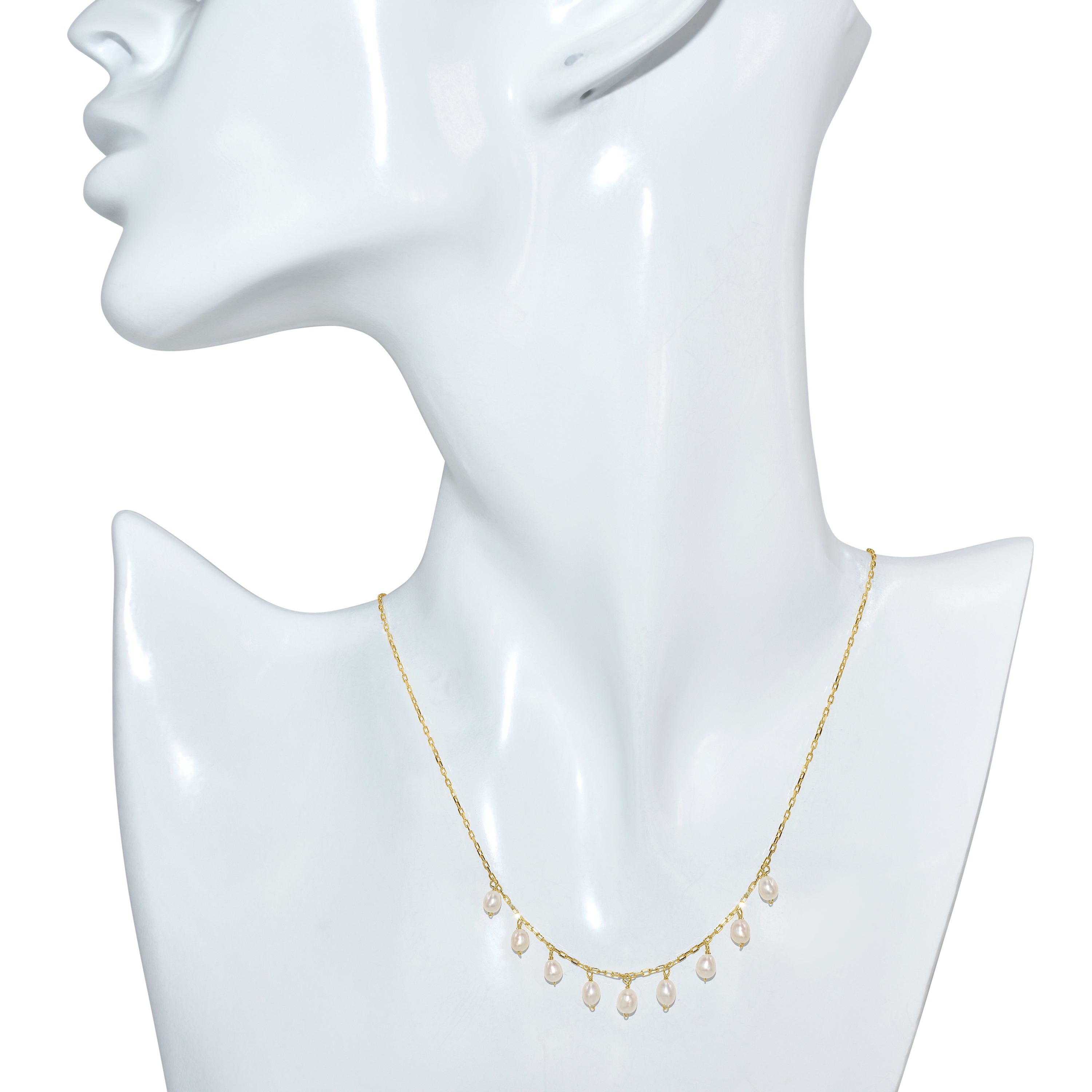 14k White Pearl Oblong Drop Necklace