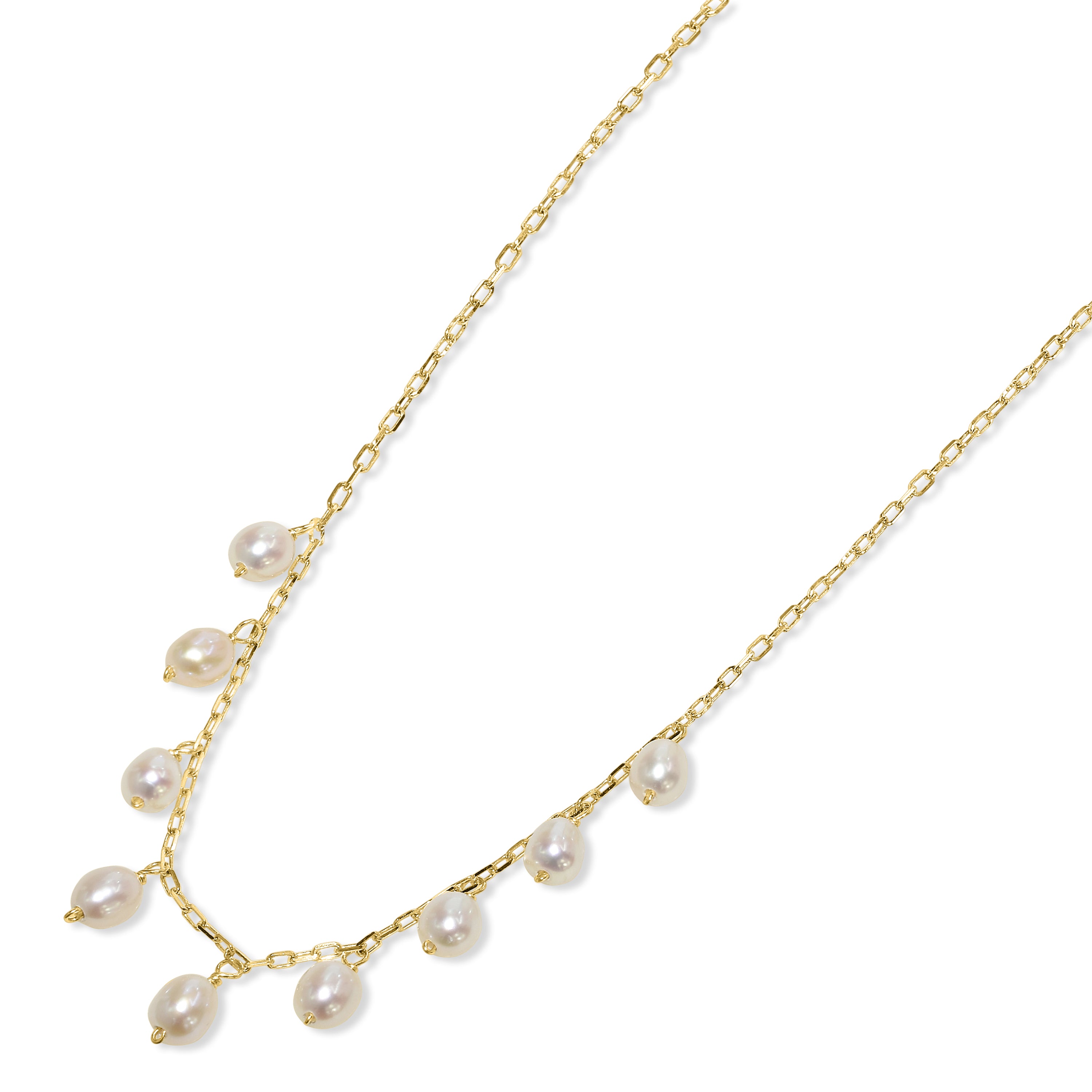 14k White Pearl Oblong Drop Necklace