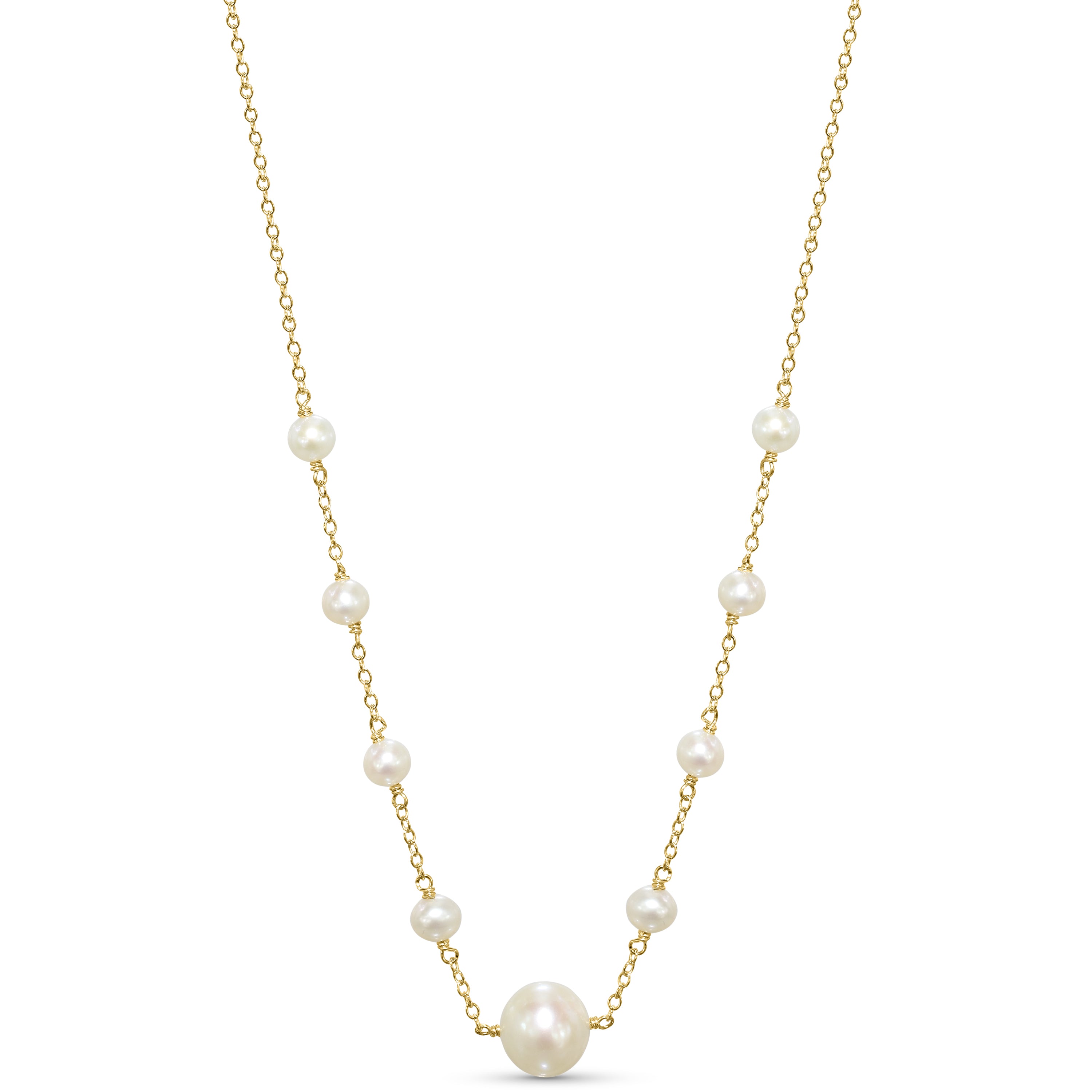 14k White Pearl 9 Link Necklace