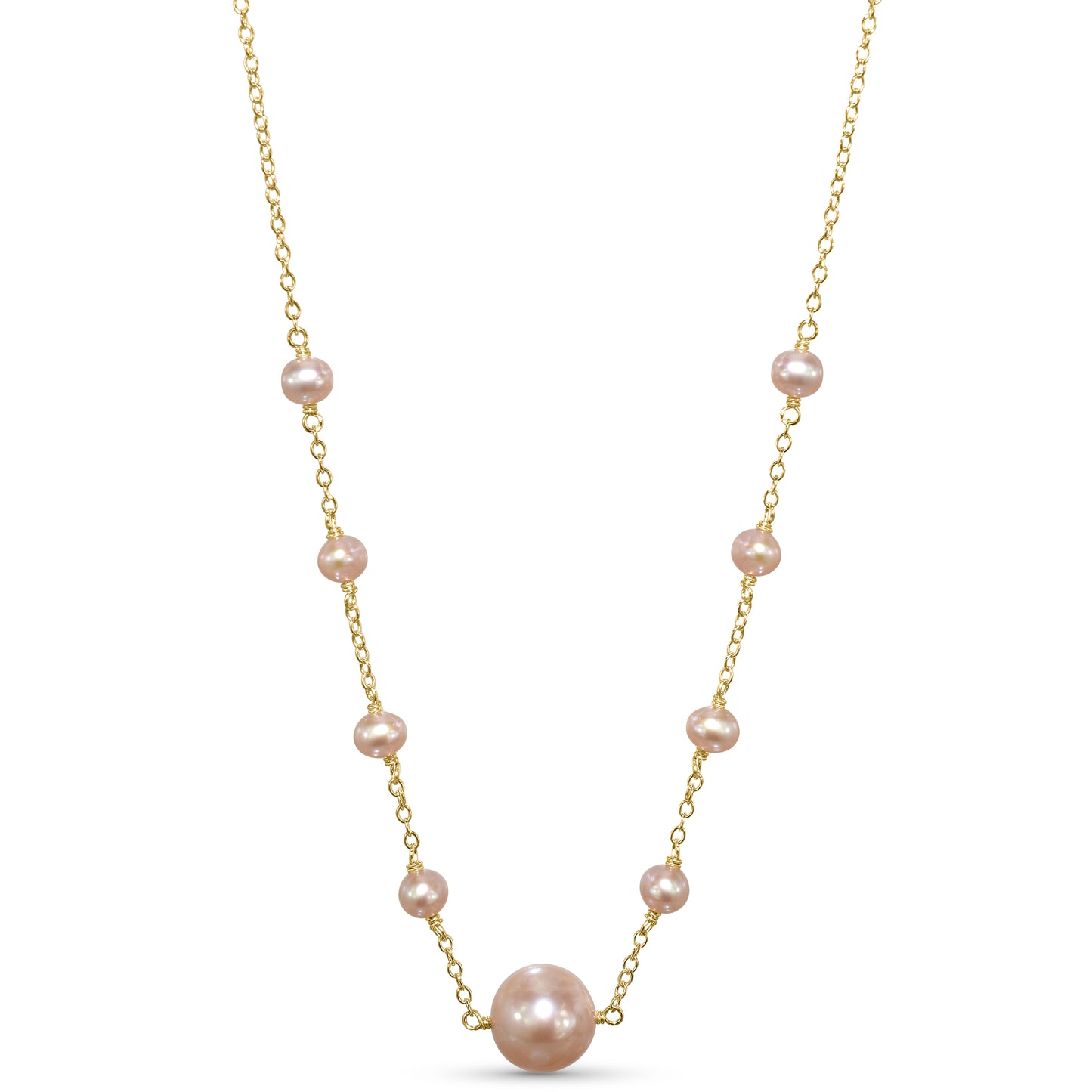14k Natural Pink Pearl Link Front Necklace
