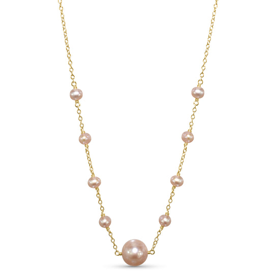 14k Natural Pink Pearl Link Front Necklace