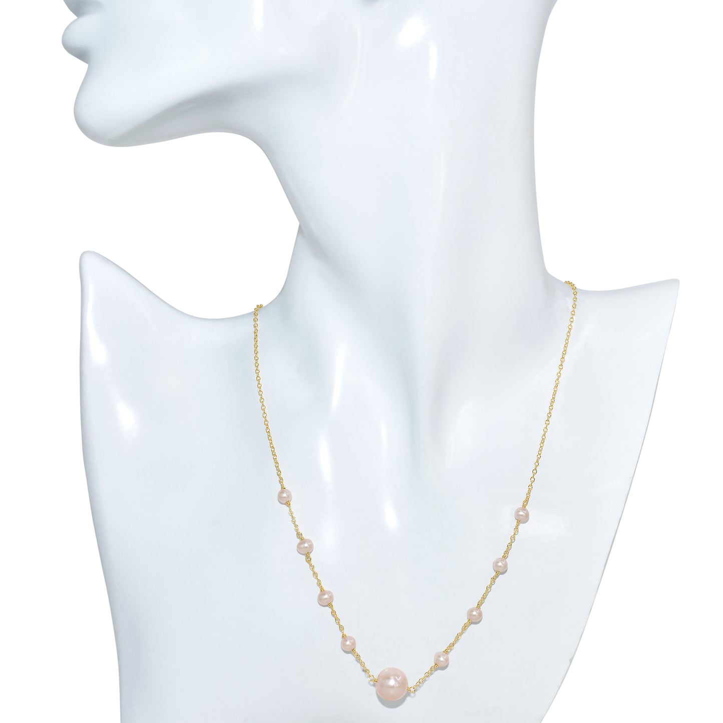 14k Natural Pink Pearl Link Front Necklace