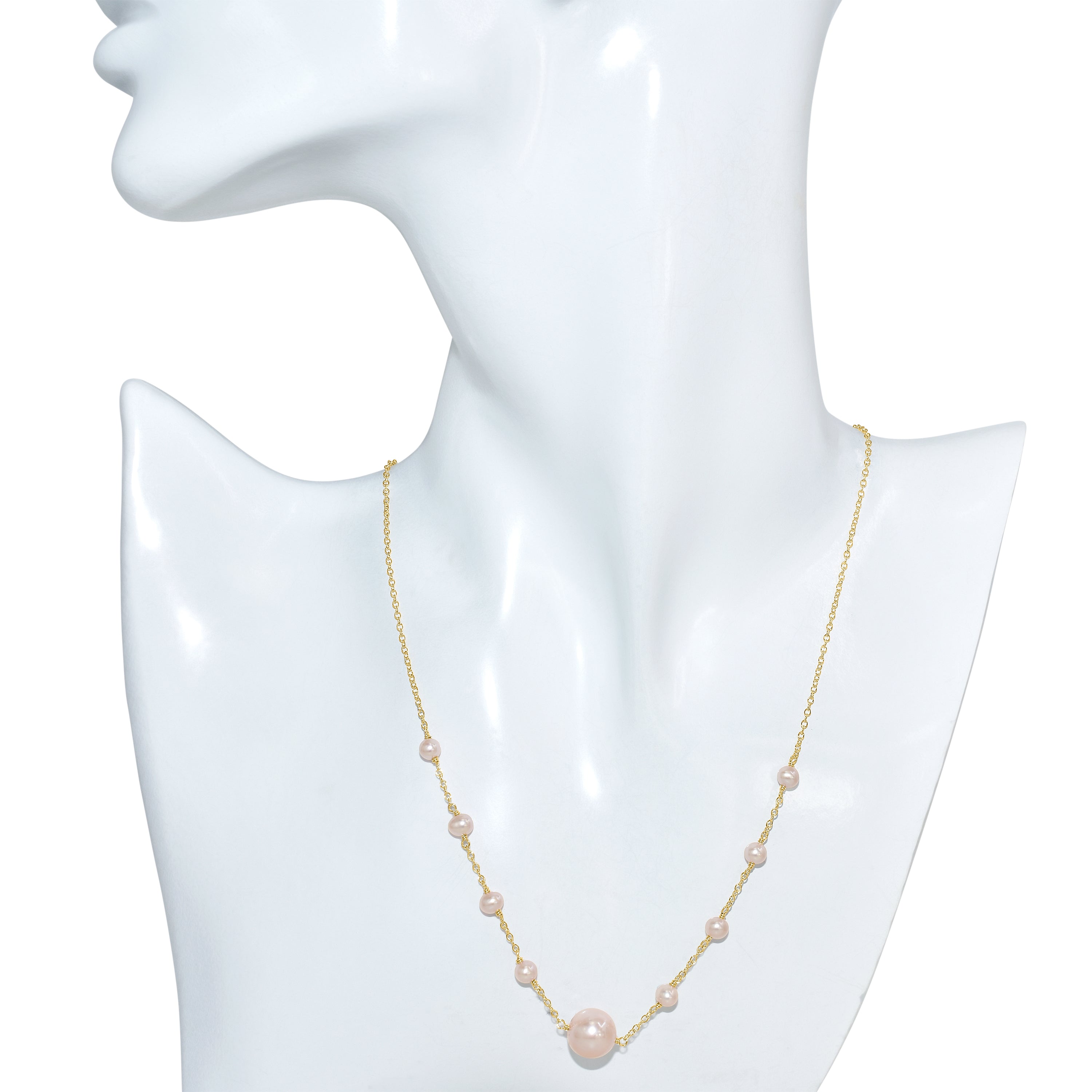 14k Natural Pink Pearl Link Front Necklace