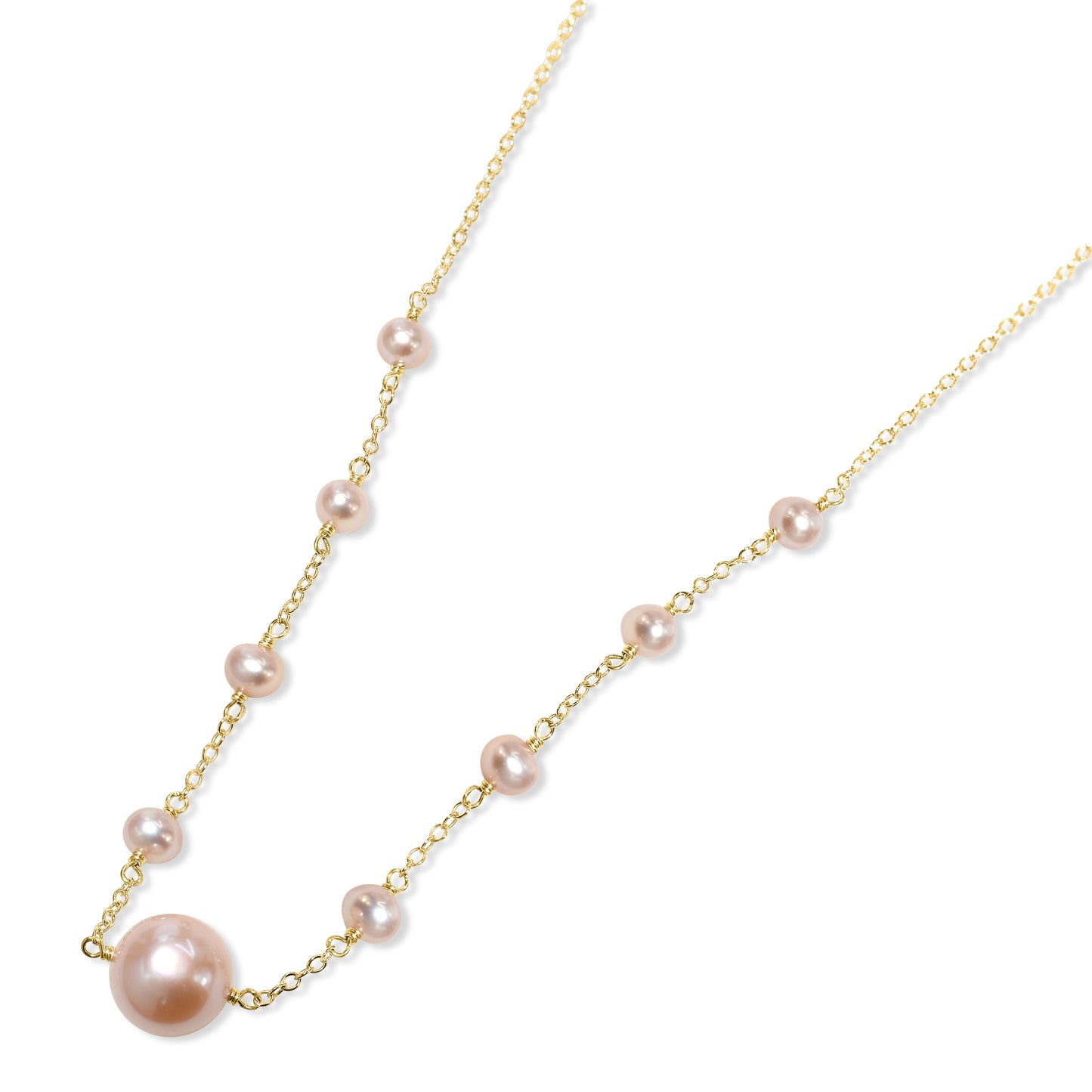 14k Natural Pink Pearl Link Front Necklace