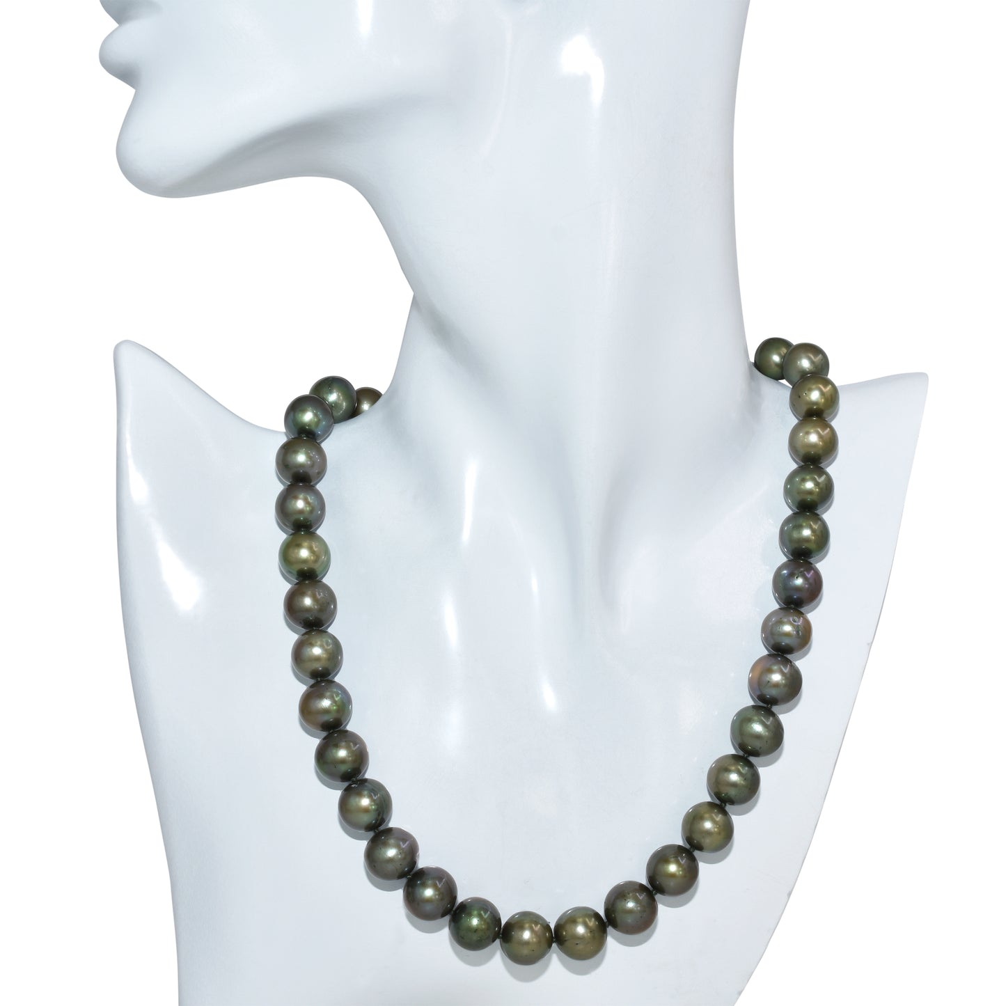 14k Olive Green Round Pearl Knotted Necklace