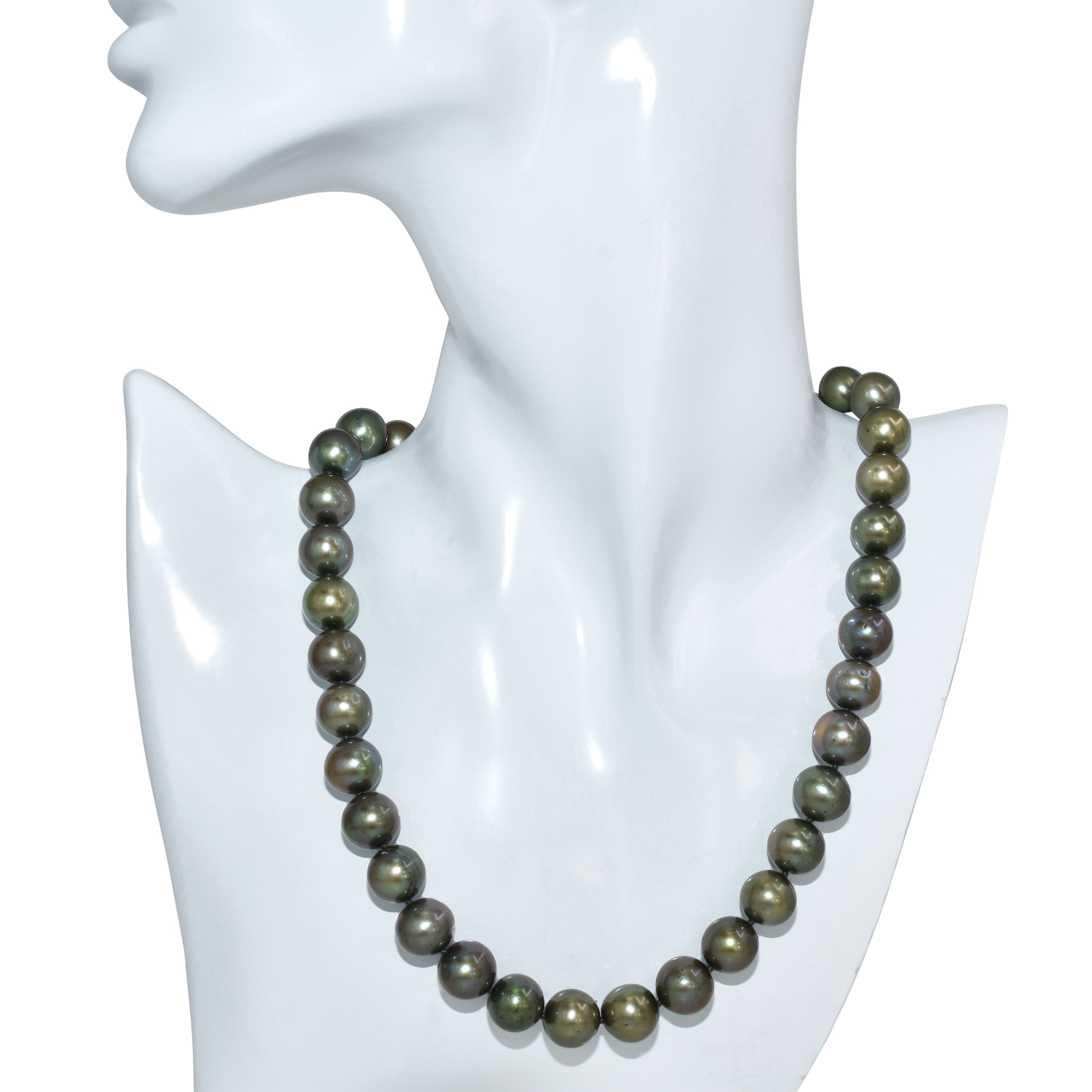 14k Olive Green Round Pearl Knotted Necklace
