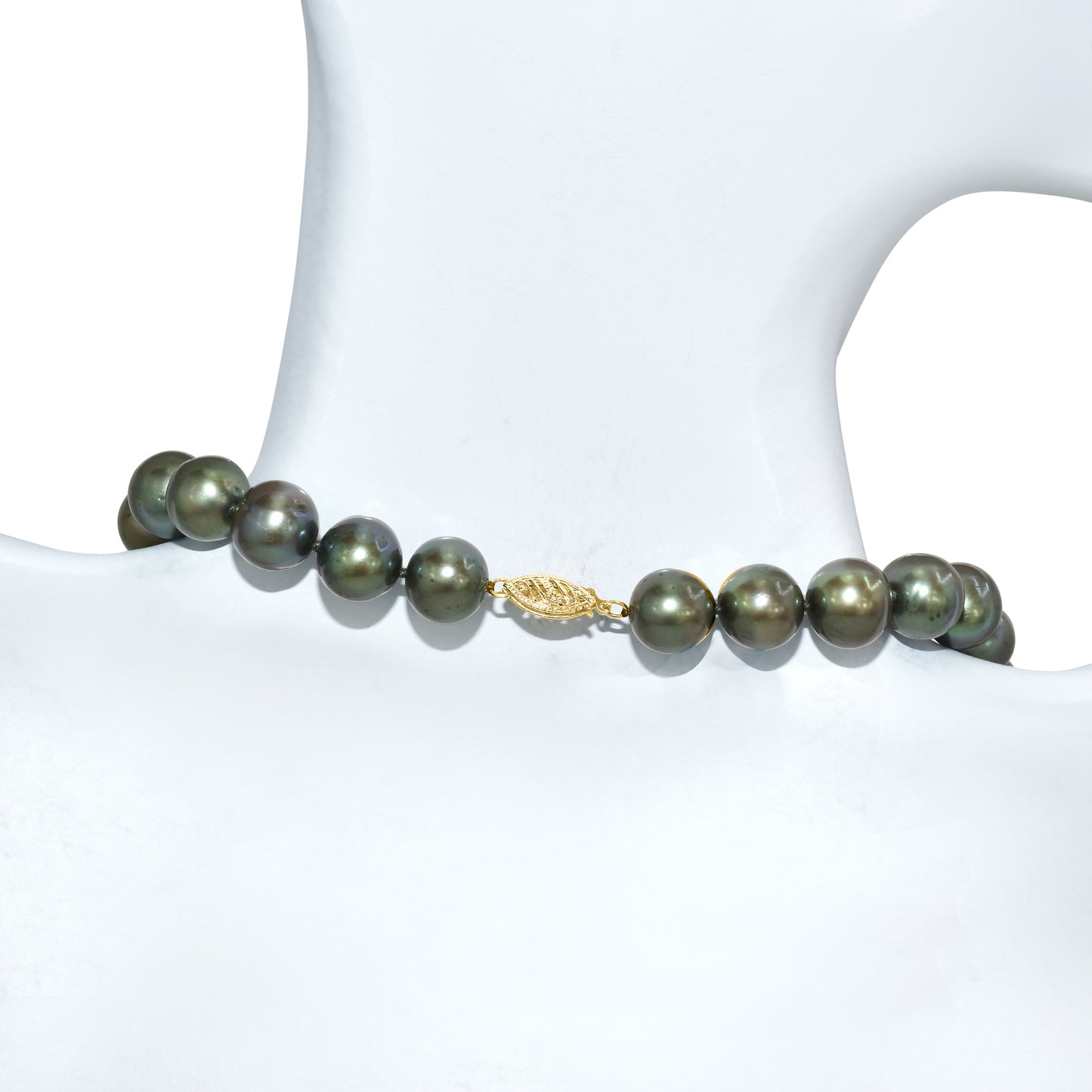 14k Olive Green Round Pearl Knotted Necklace