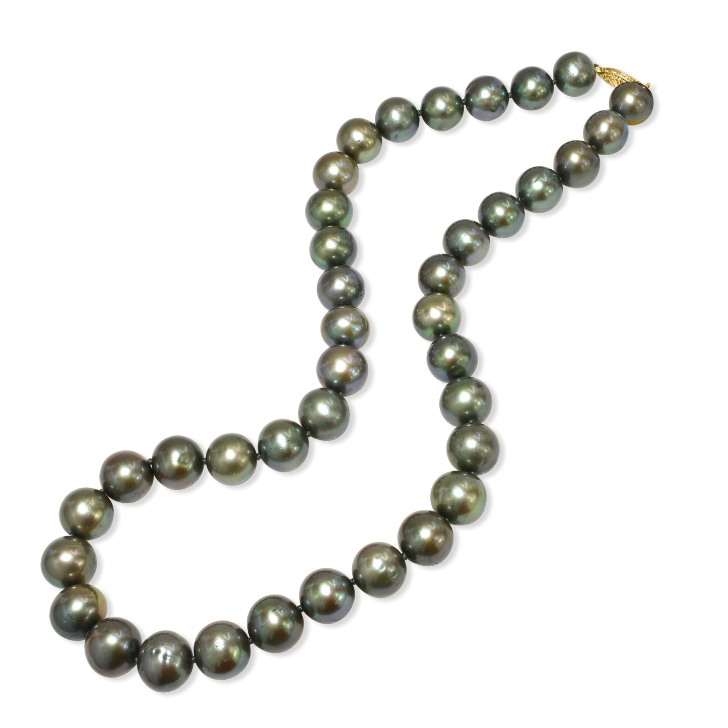 14k Olive Green Round Pearl Knotted Necklace