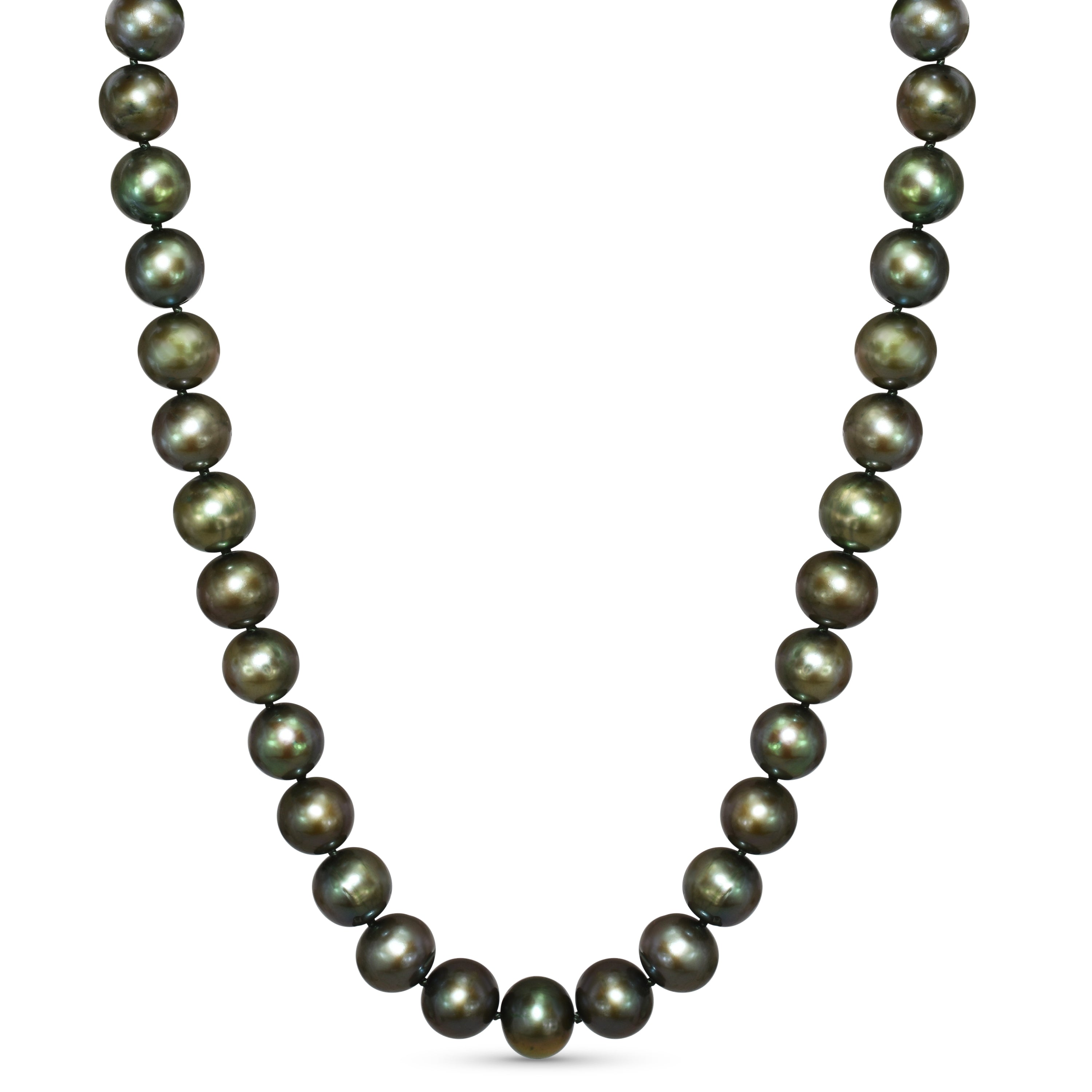 14k Olive Green Round Pearl Knotted Necklace