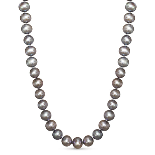 14K Dyed Grey Pearl Knotted Necklace
